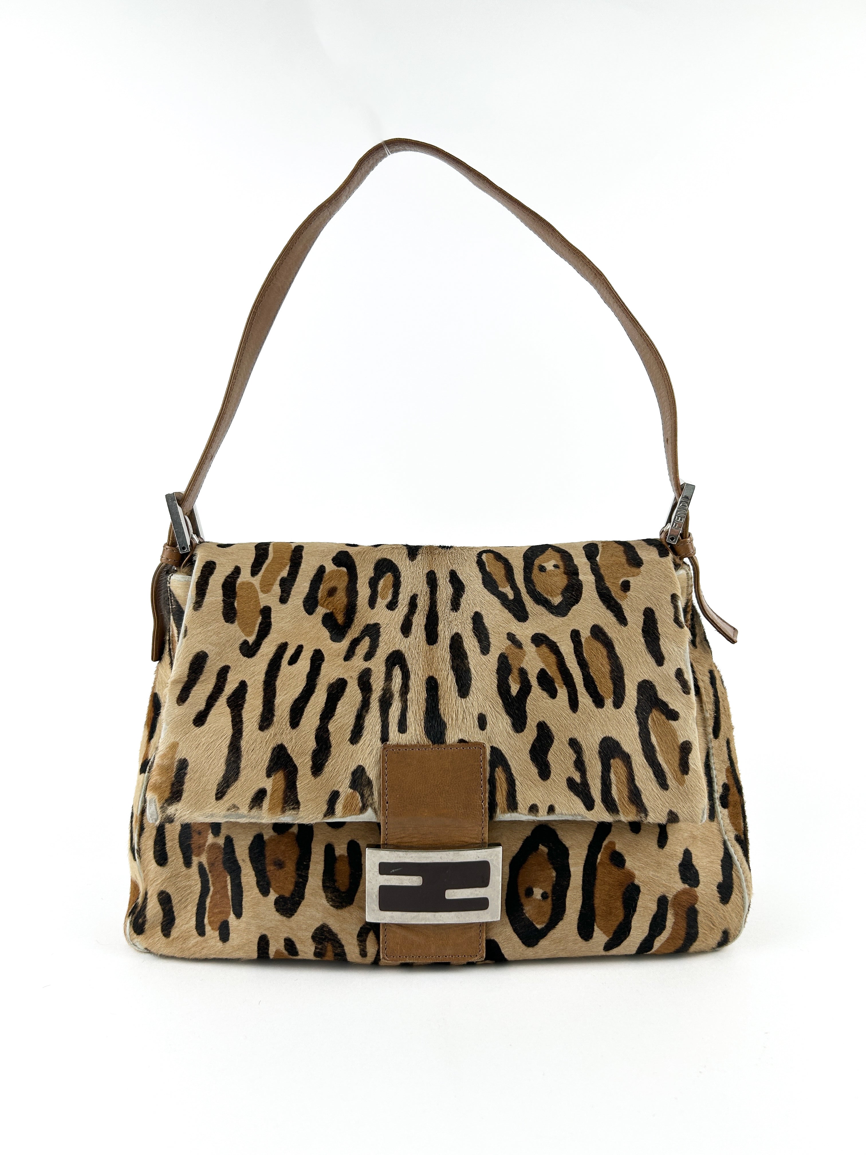 Vintage Fendi Animal Print Calf Hair Mamma Baguette Shoulder Bag