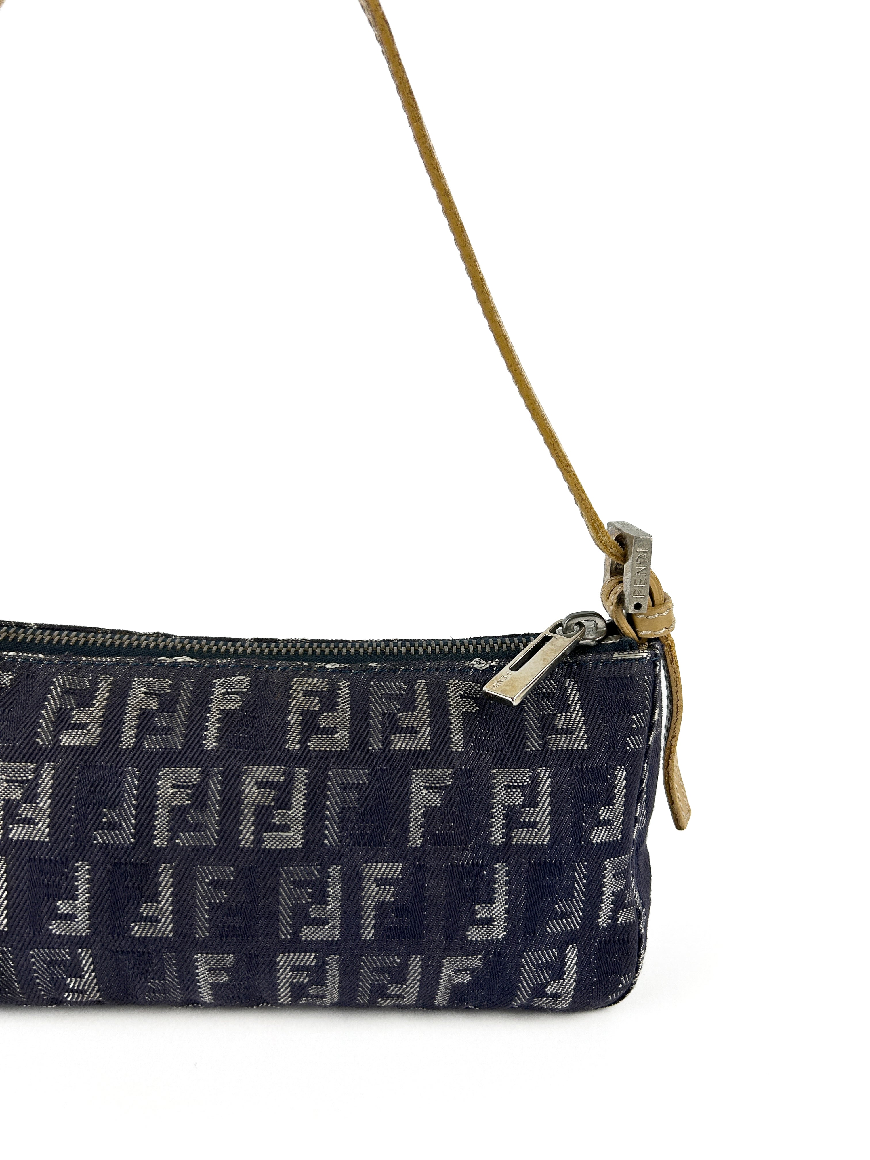 Vintage Fendi Zucca Denim-Look Shoulder Bag