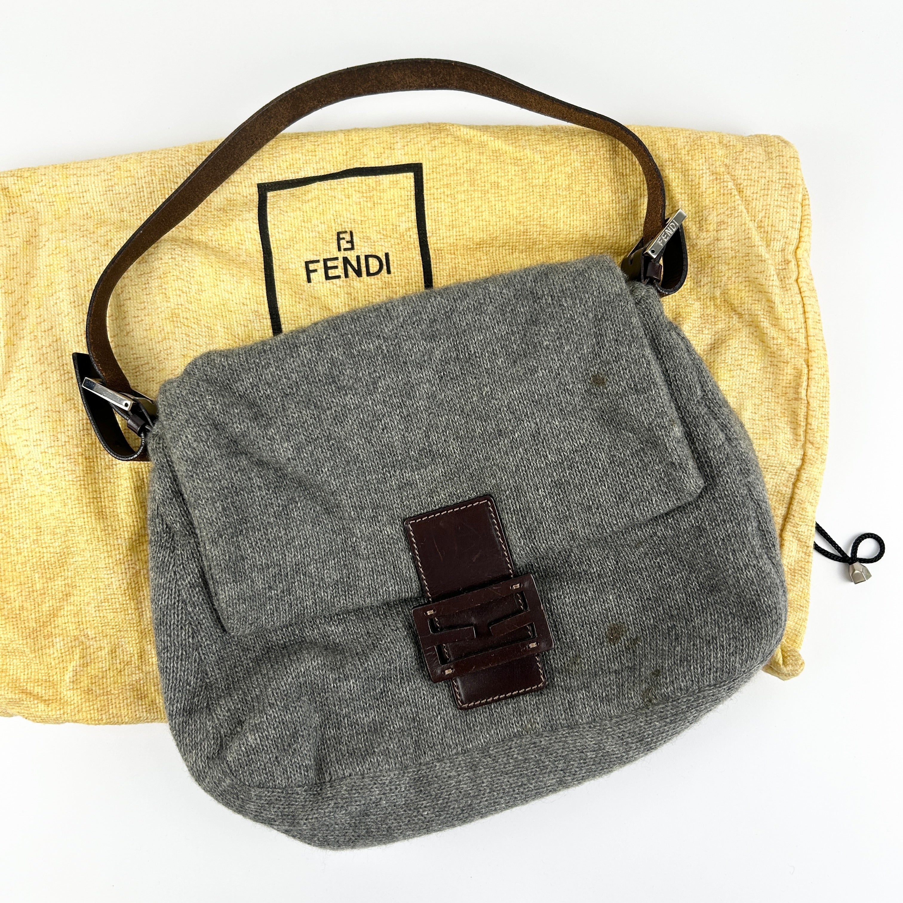 Vintage Fendi Wool Mamma Baguette Shoulder Bag