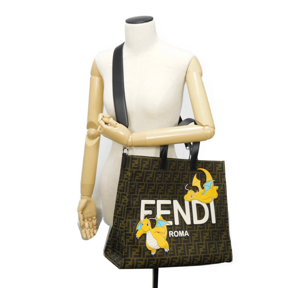 FENDI Tote Bag 8BH357 AR1X F1NPJ canvas khaki logo 2WAY Fragment Pokemon Dragonite Sunshine Tote mens Used