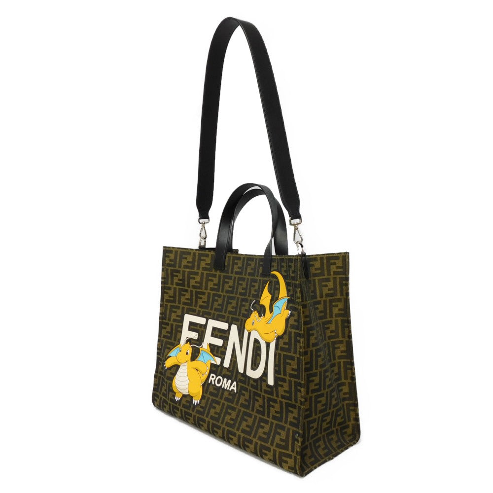 FENDI Tote Bag 8BH357 AR1X F1NPJ canvas khaki logo 2WAY Fragment Pokemon Dragonite Sunshine Tote mens Used