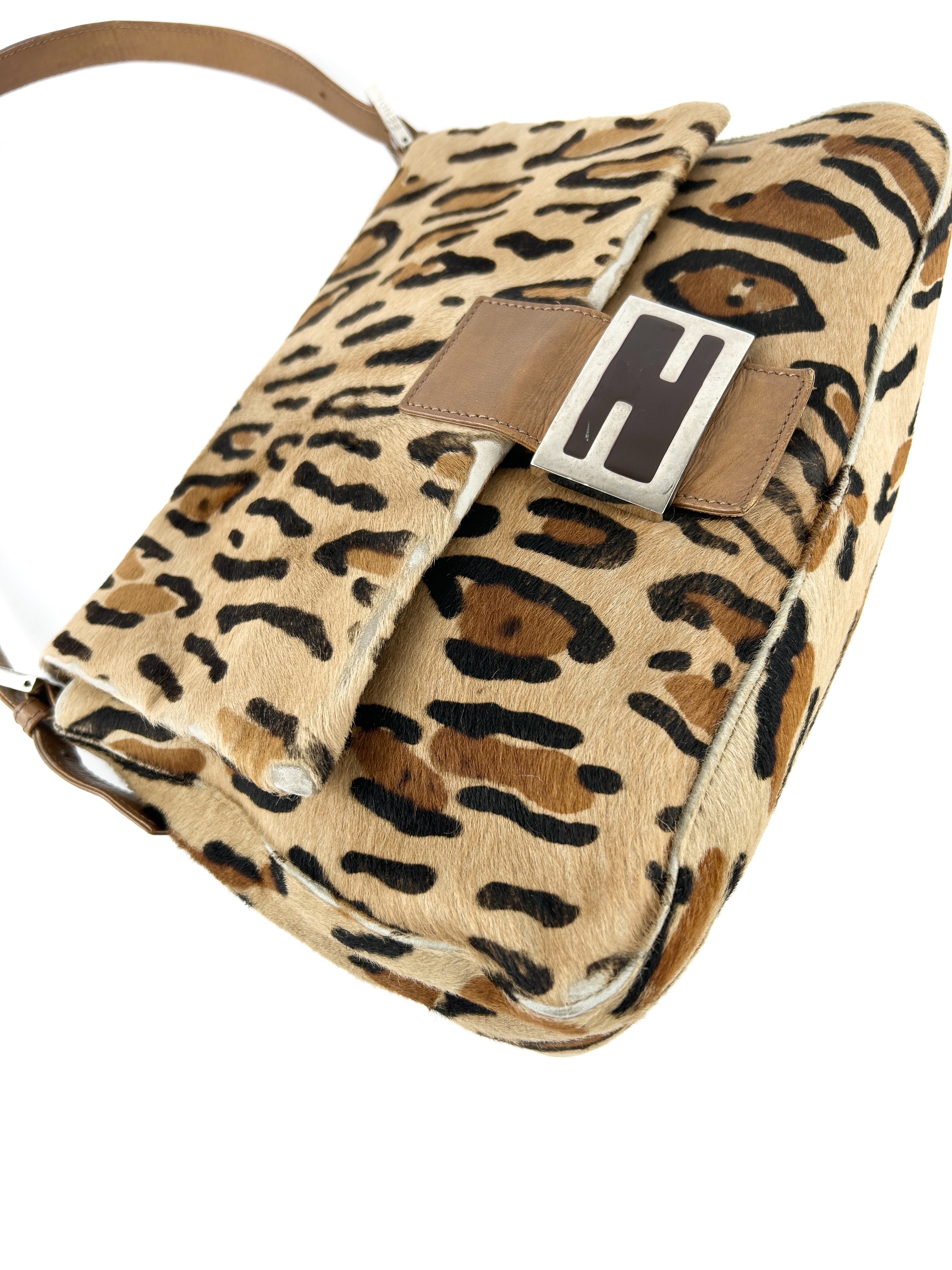 Vintage Fendi Animal Print Calf Hair Mamma Baguette Shoulder Bag