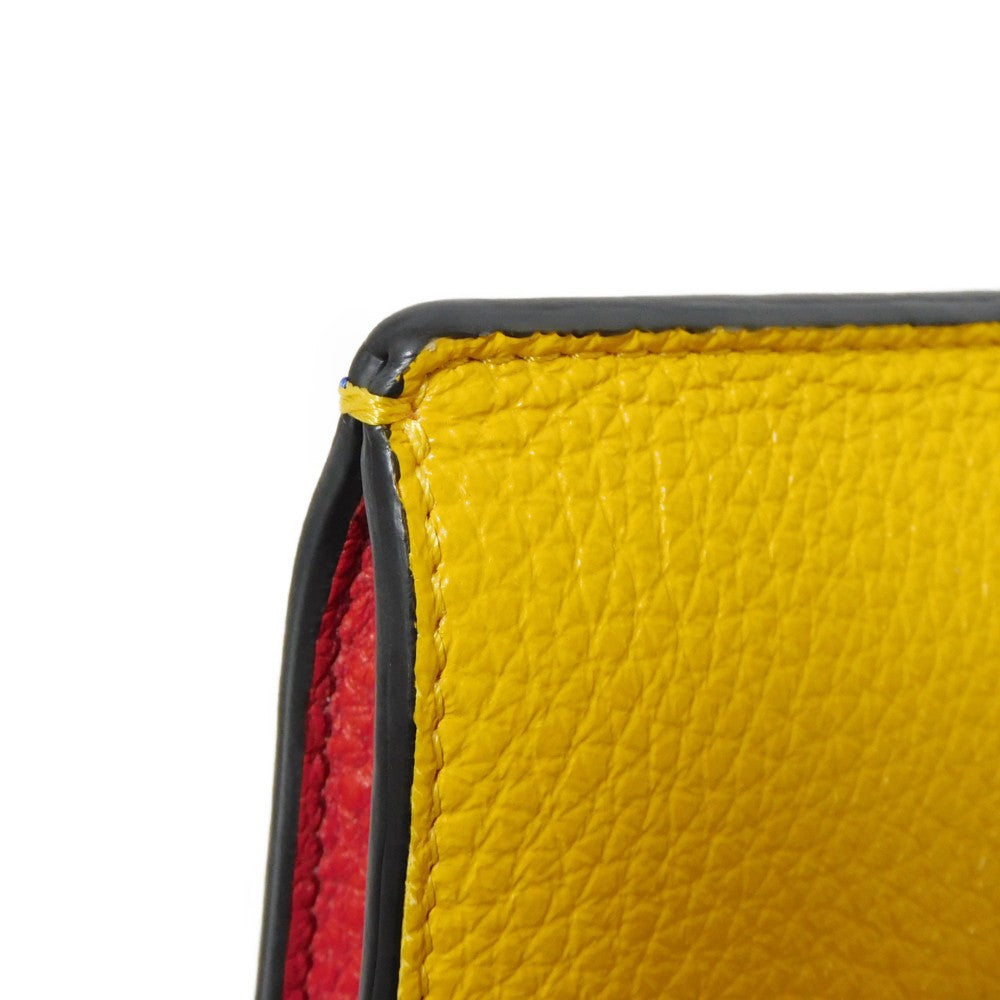 FENDI Shoulder Bag 7AS120 E1C F1H8N Calf leather (embossed) Blue x Yellow x Red Tricolor Pochette Unused FF logo F is forever phone holder unisex(Unisex) Used