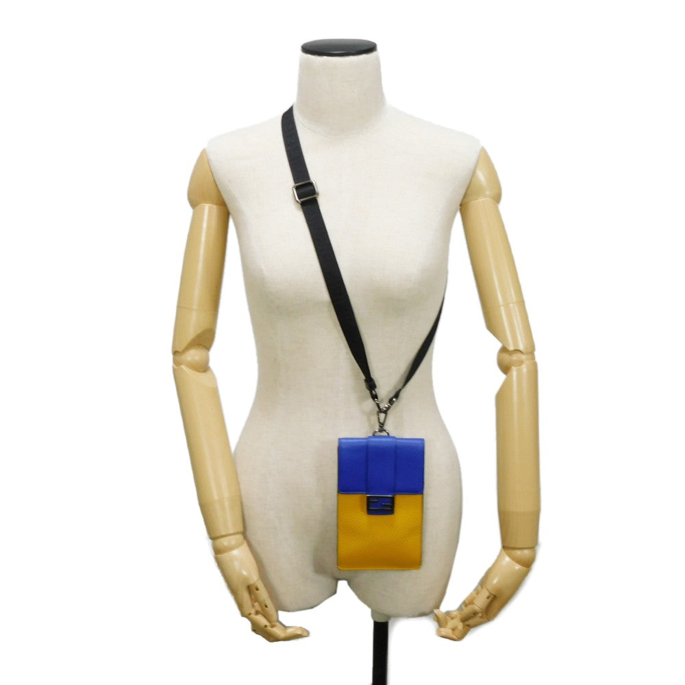 FENDI Shoulder Bag 7AS120 E1C F1H8N Calf leather (embossed) Blue x Yellow x Red Tricolor Pochette Unused FF logo F is forever phone holder unisex(Unisex) Used