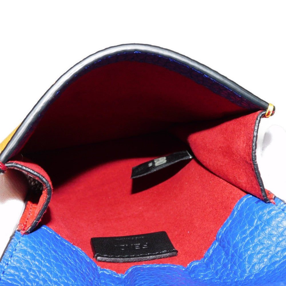 FENDI Shoulder Bag 7AS120 E1C F1H8N Calf leather (embossed) Blue x Yellow x Red Tricolor Pochette Unused FF logo F is forever phone holder unisex(Unisex) Used