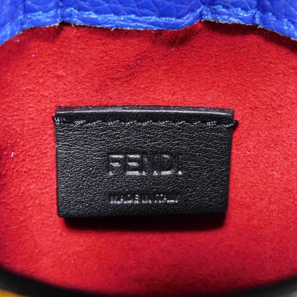 FENDI Shoulder Bag 7AS120 E1C F1H8N Calf leather (embossed) Blue x Yellow x Red Tricolor Pochette Unused FF logo F is forever phone holder unisex(Unisex) Used