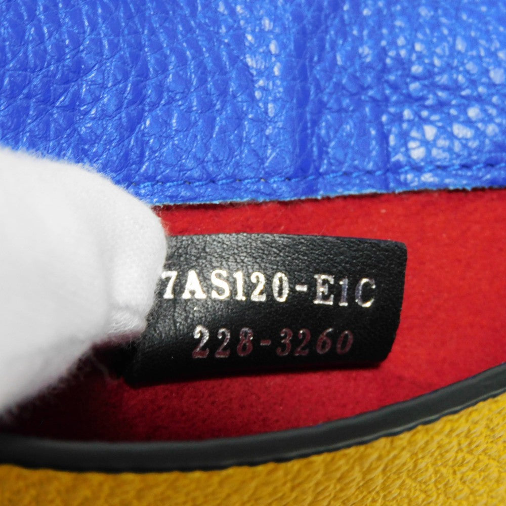 FENDI Shoulder Bag 7AS120 E1C F1H8N Calf leather (embossed) Blue x Yellow x Red Tricolor Pochette Unused FF logo F is forever phone holder unisex(Unisex) Used