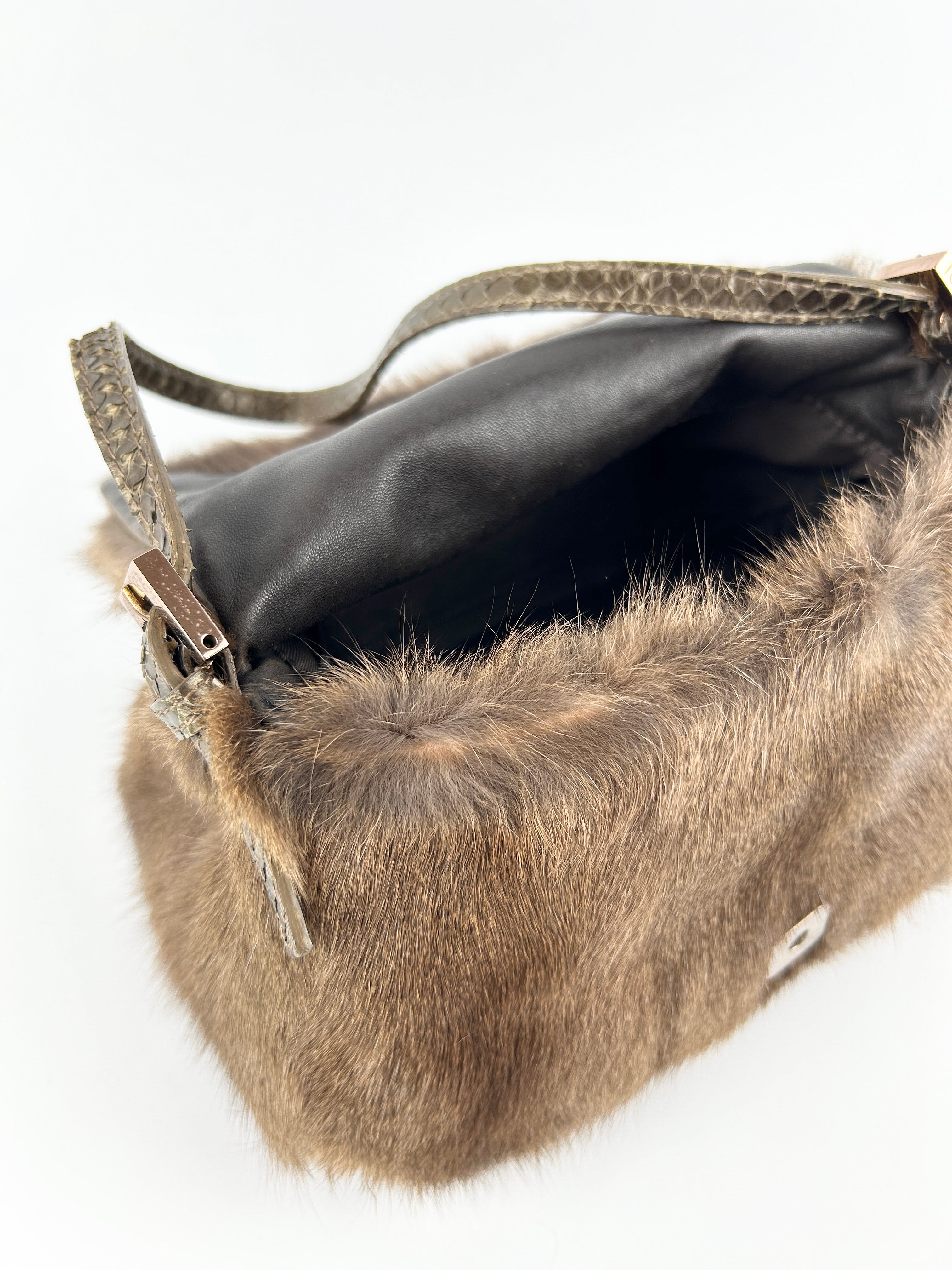 Vintage Fendi Mink Fur Mini Baguette Shoulder Bag