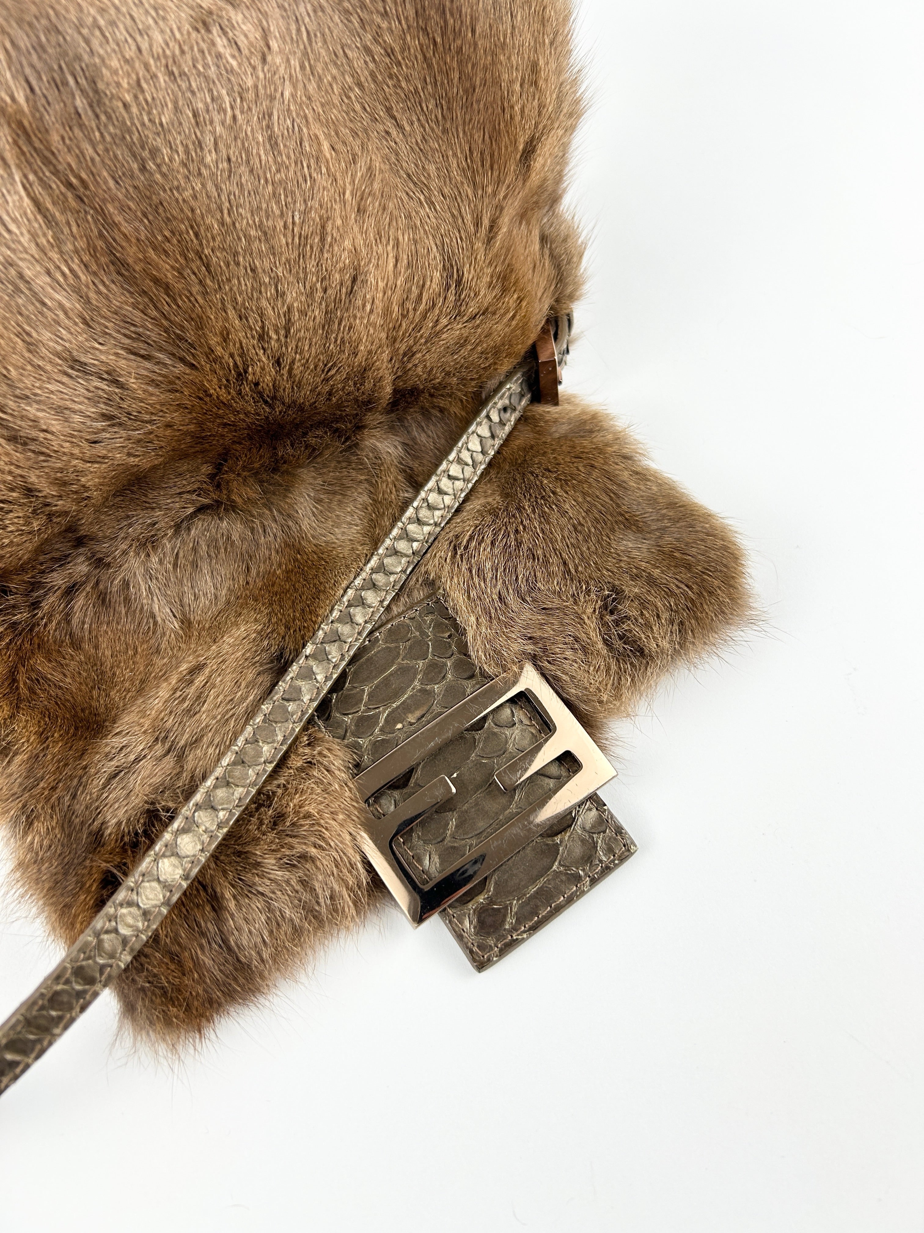 Vintage Fendi Mink Fur Mini Baguette Shoulder Bag