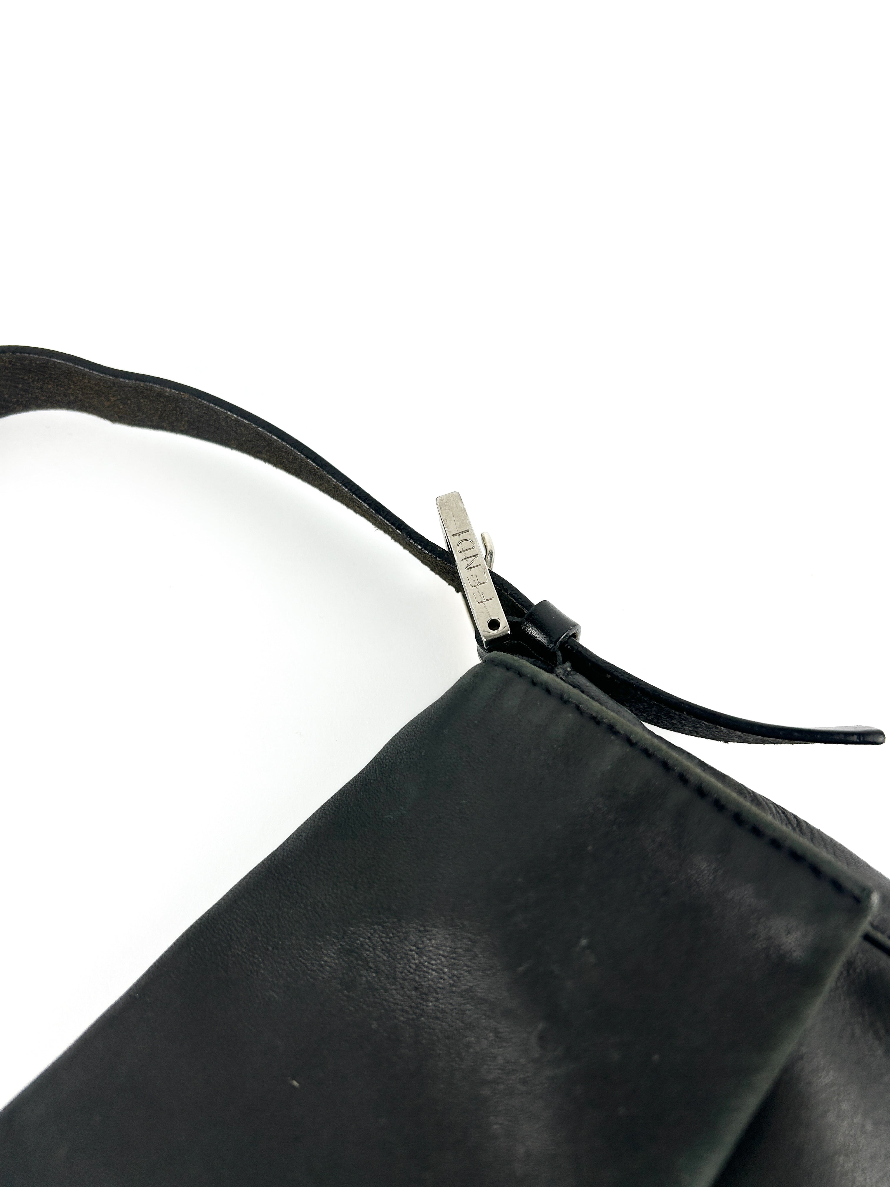 Vintage Fendi Black Leather Baguette Shoulder Bag