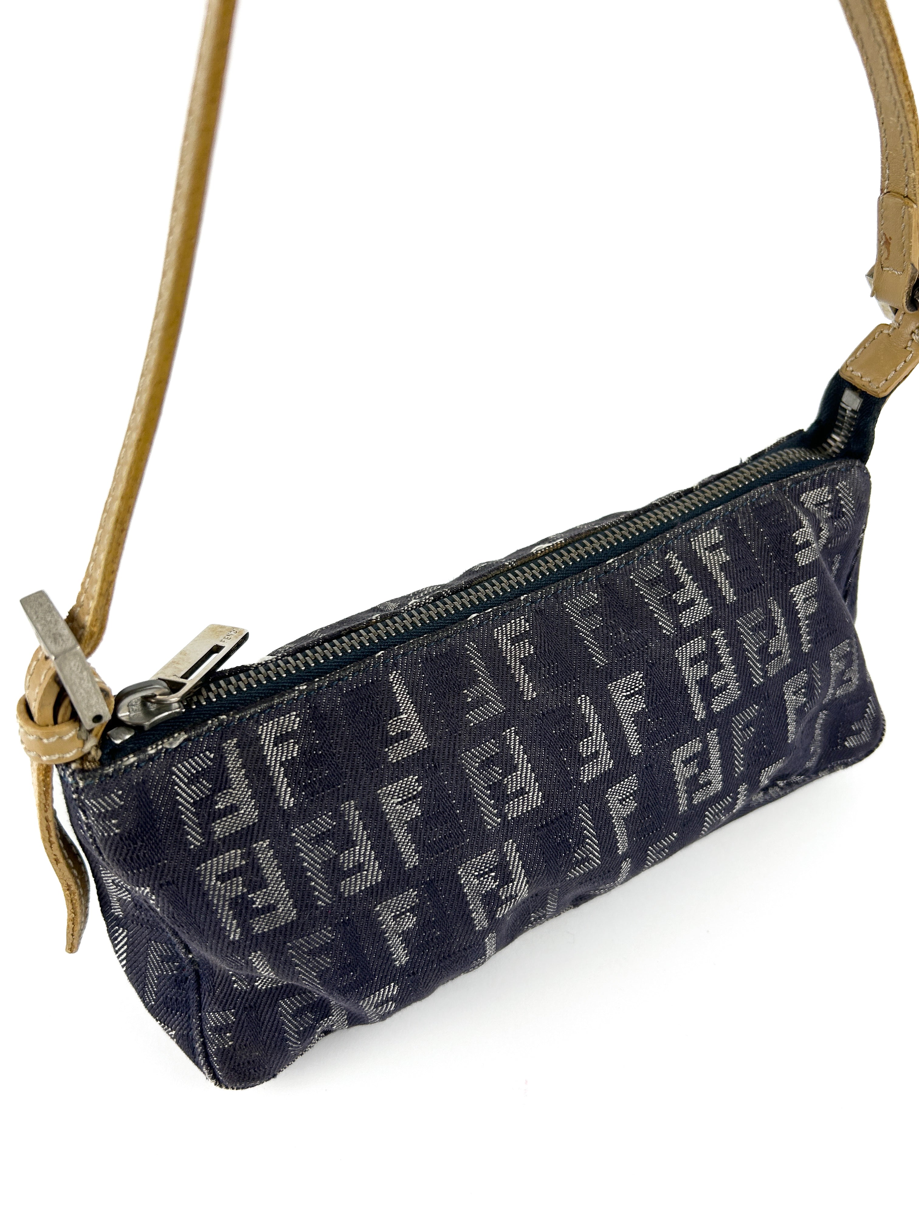 Vintage Fendi Zucca Denim-Look Shoulder Bag