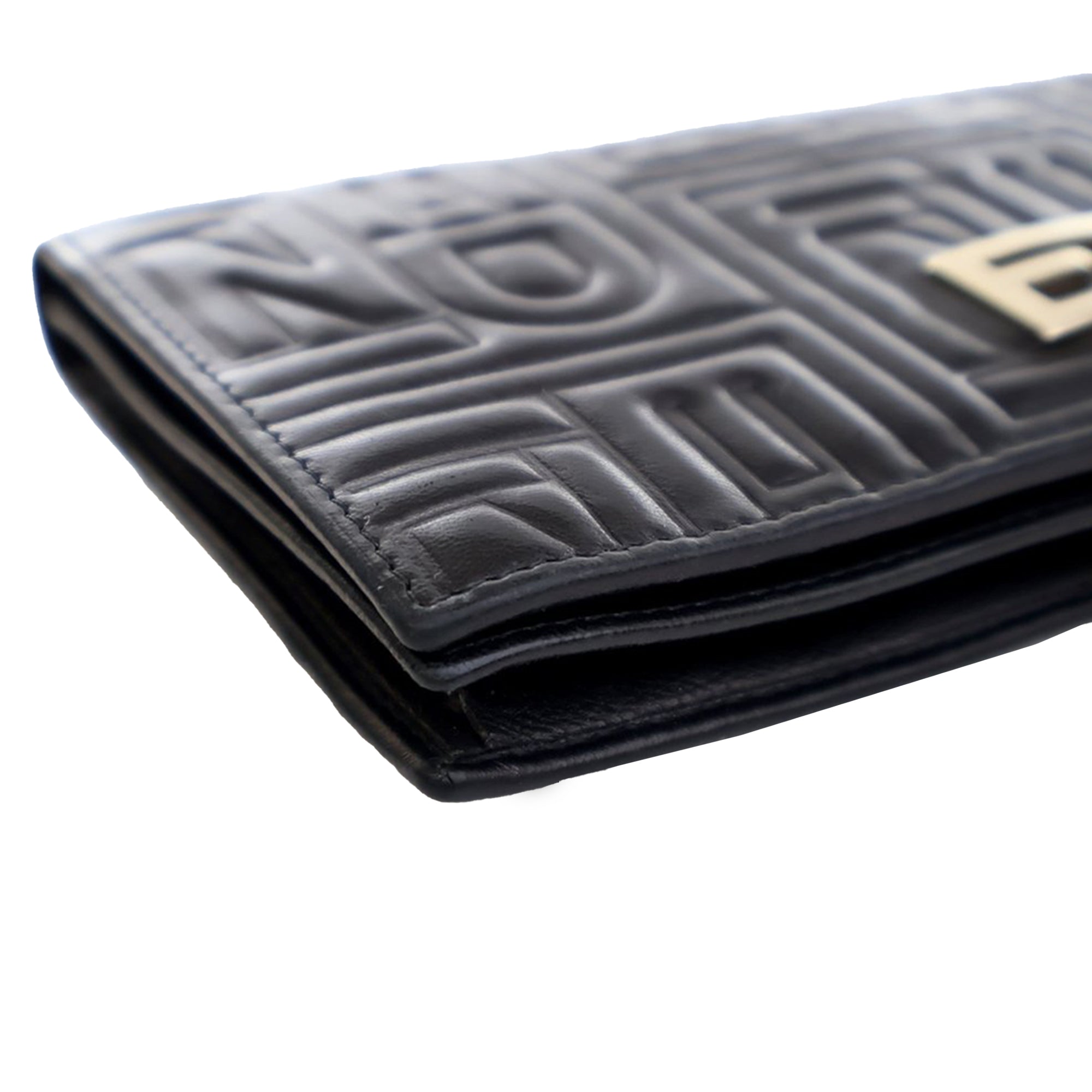 Black Fendi Calfskin Baguette Continental Wallet On Chain Crossbody Bag