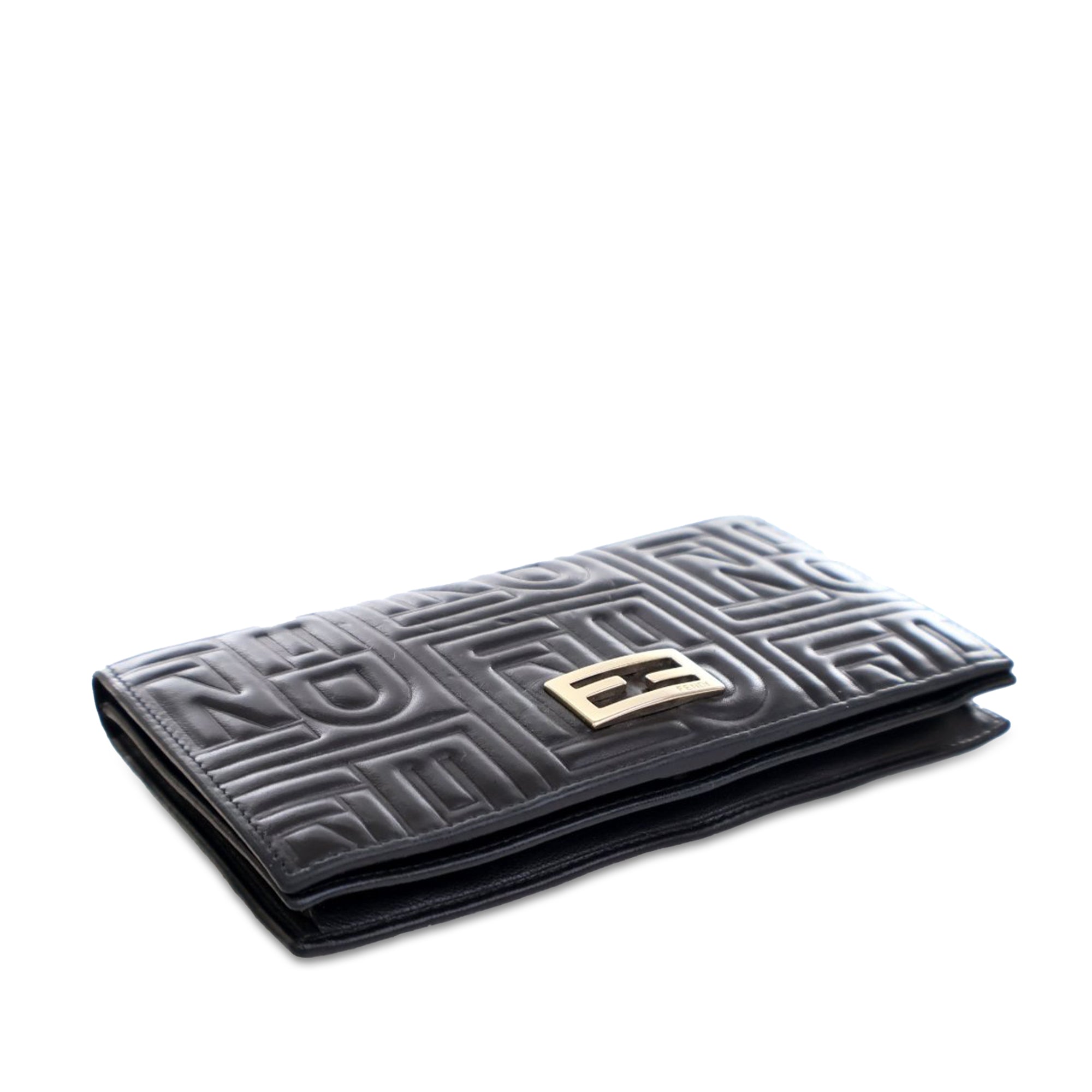 Black Fendi Calfskin Baguette Continental Wallet On Chain Crossbody Bag