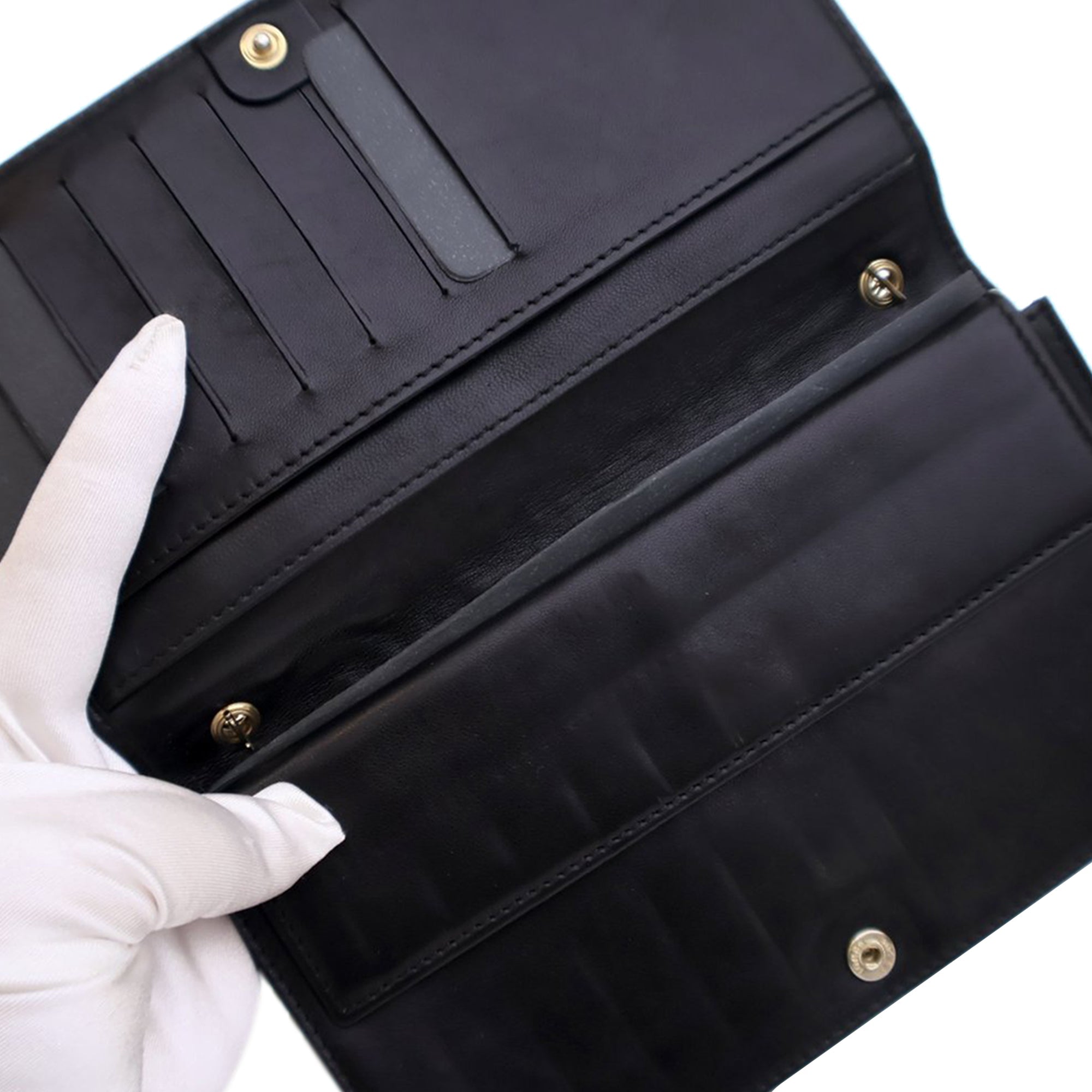Black Fendi Calfskin Baguette Continental Wallet On Chain Crossbody Bag