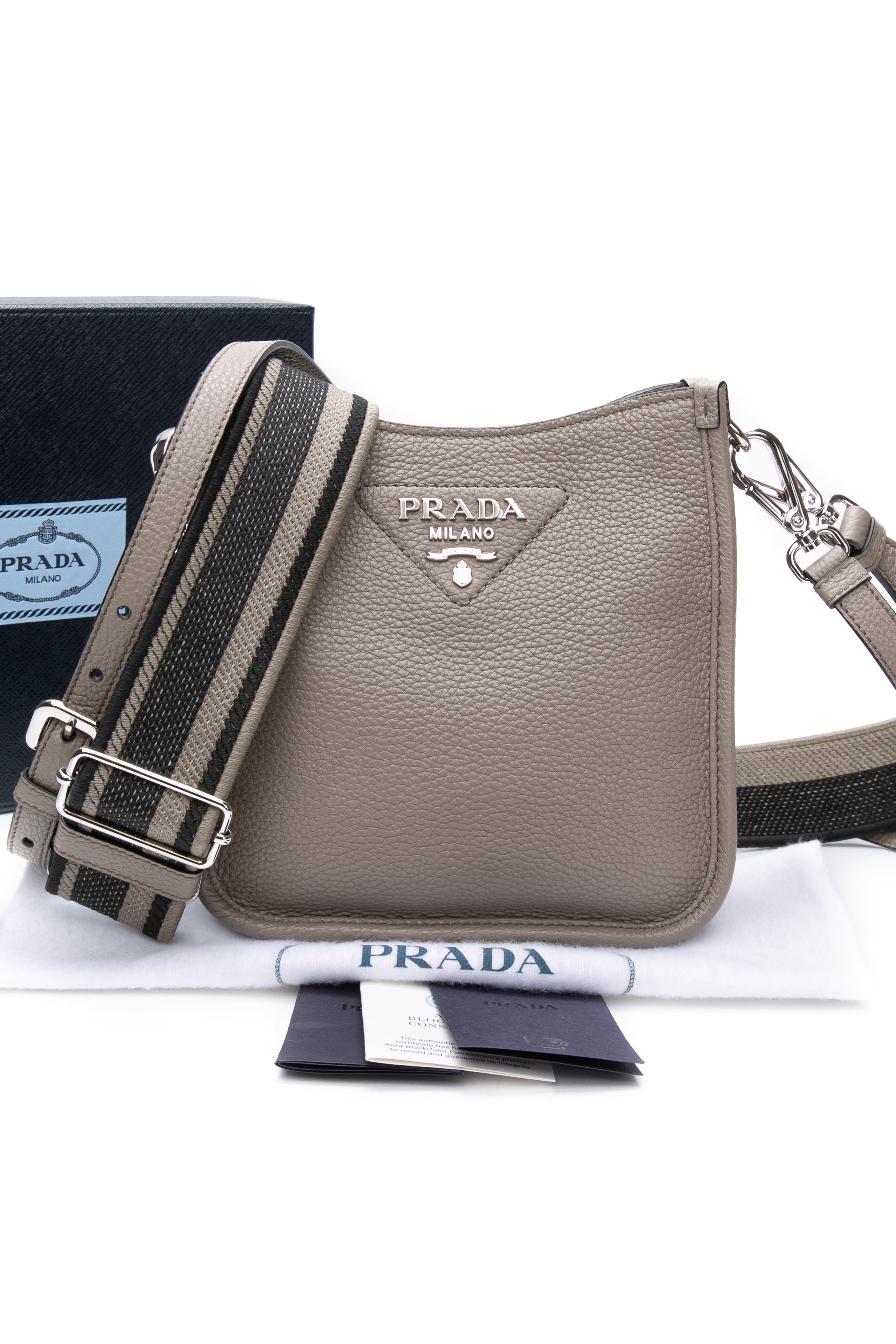 PRADA Grey Leather Mini Shoulder/Crossbody Bag (New)