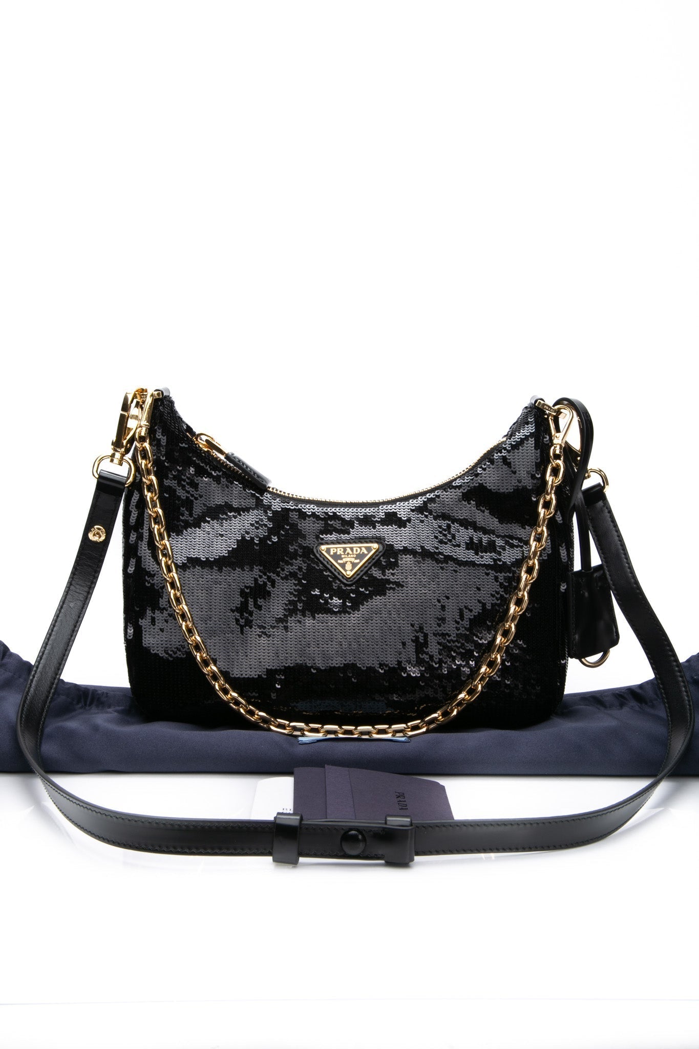 PRADA Black Nero Sequin Pouch Paillettes Shoulder/Crossbody Bag (New)