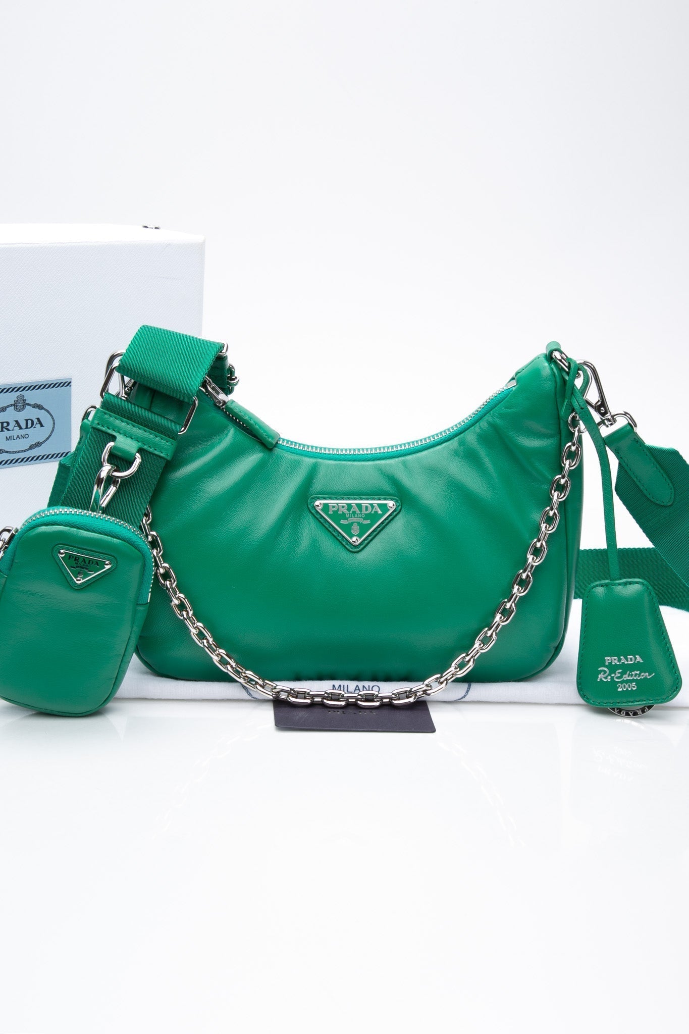 PRADA Mango Green Padded Nappa-Leather Prada Re-Edition 2005 Shoulder Bag