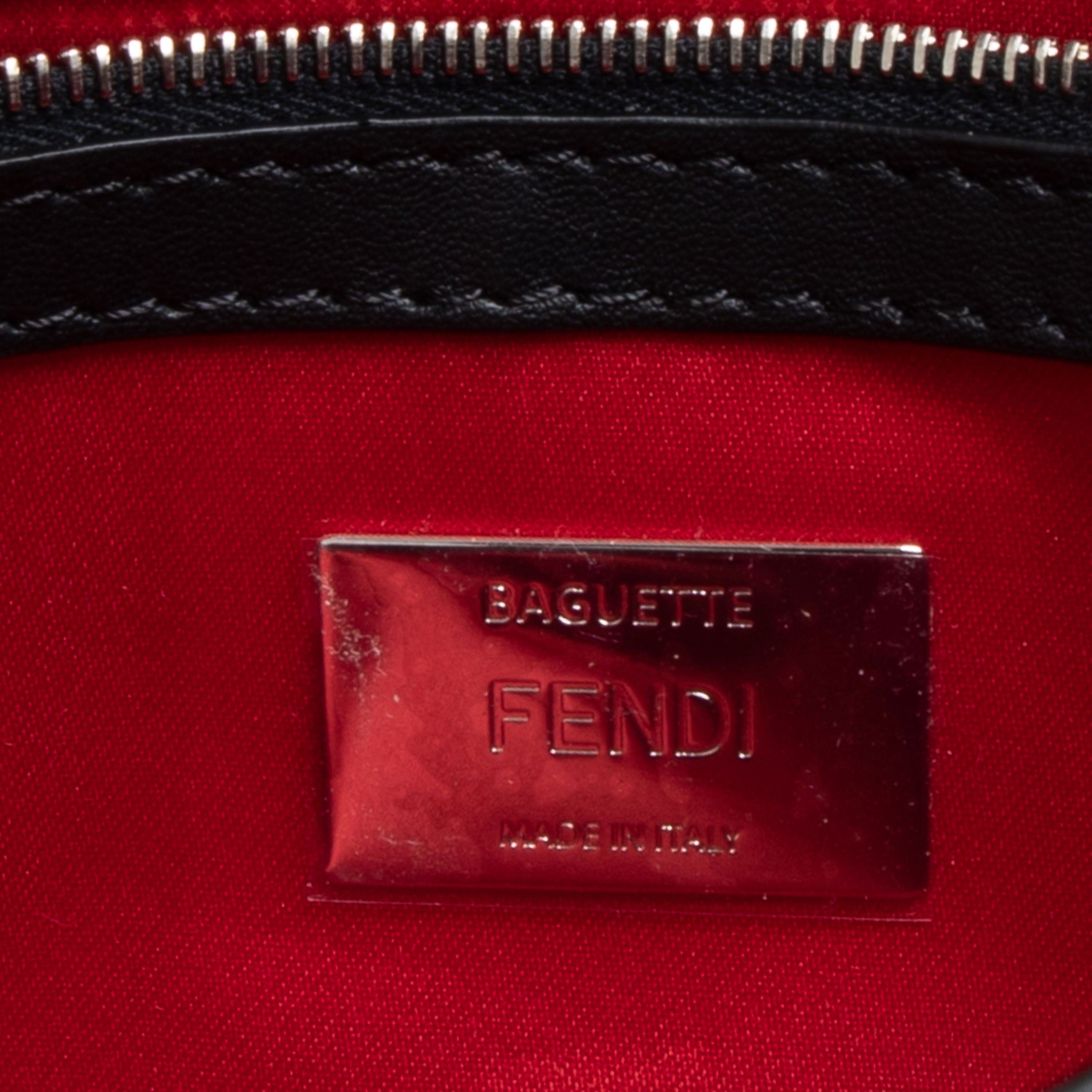 Fendi Black Leather Heart-Stud Wave Baguette Shoulder Bag