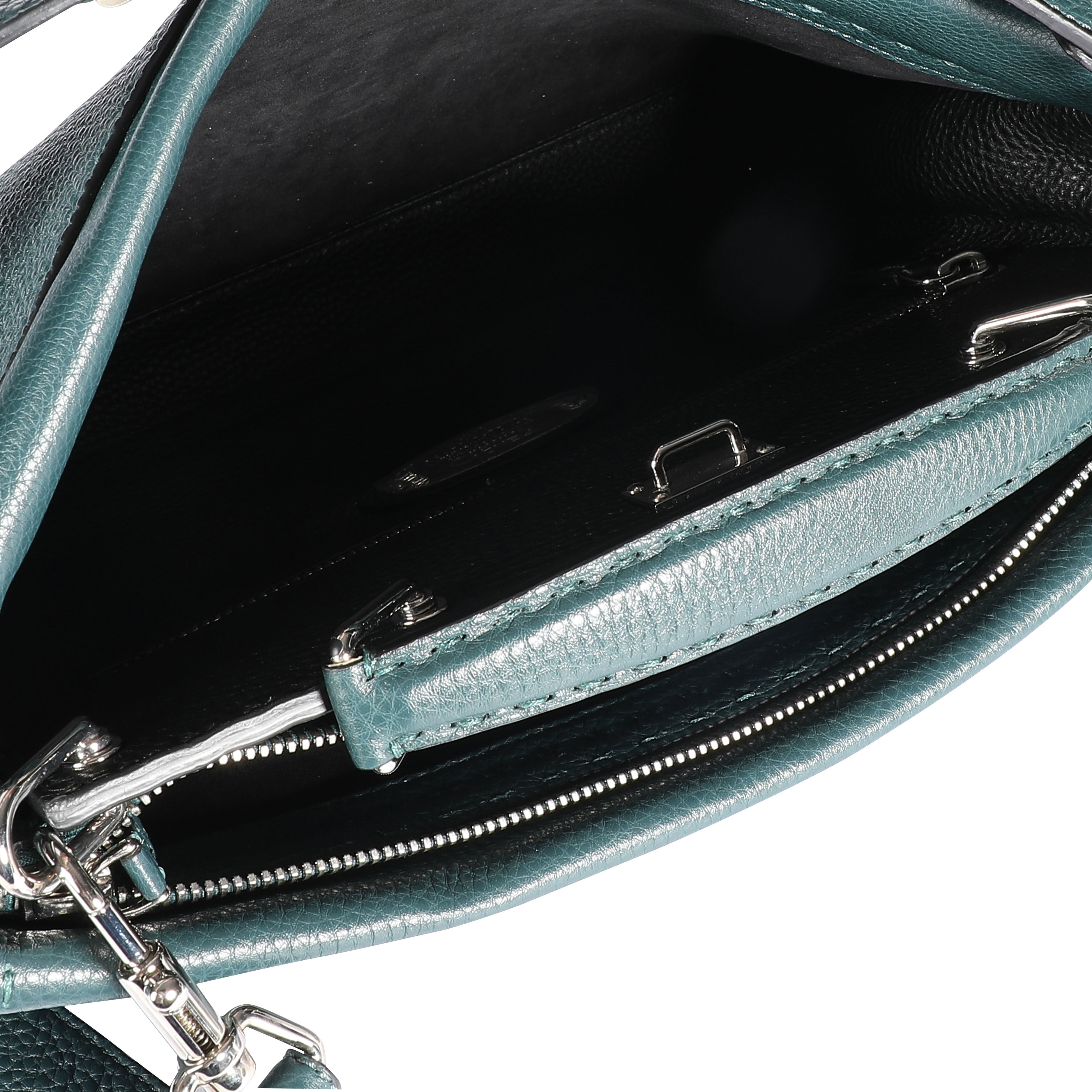 Fendi Teal Pebbled Leather Selleria Iconic Fit Tote