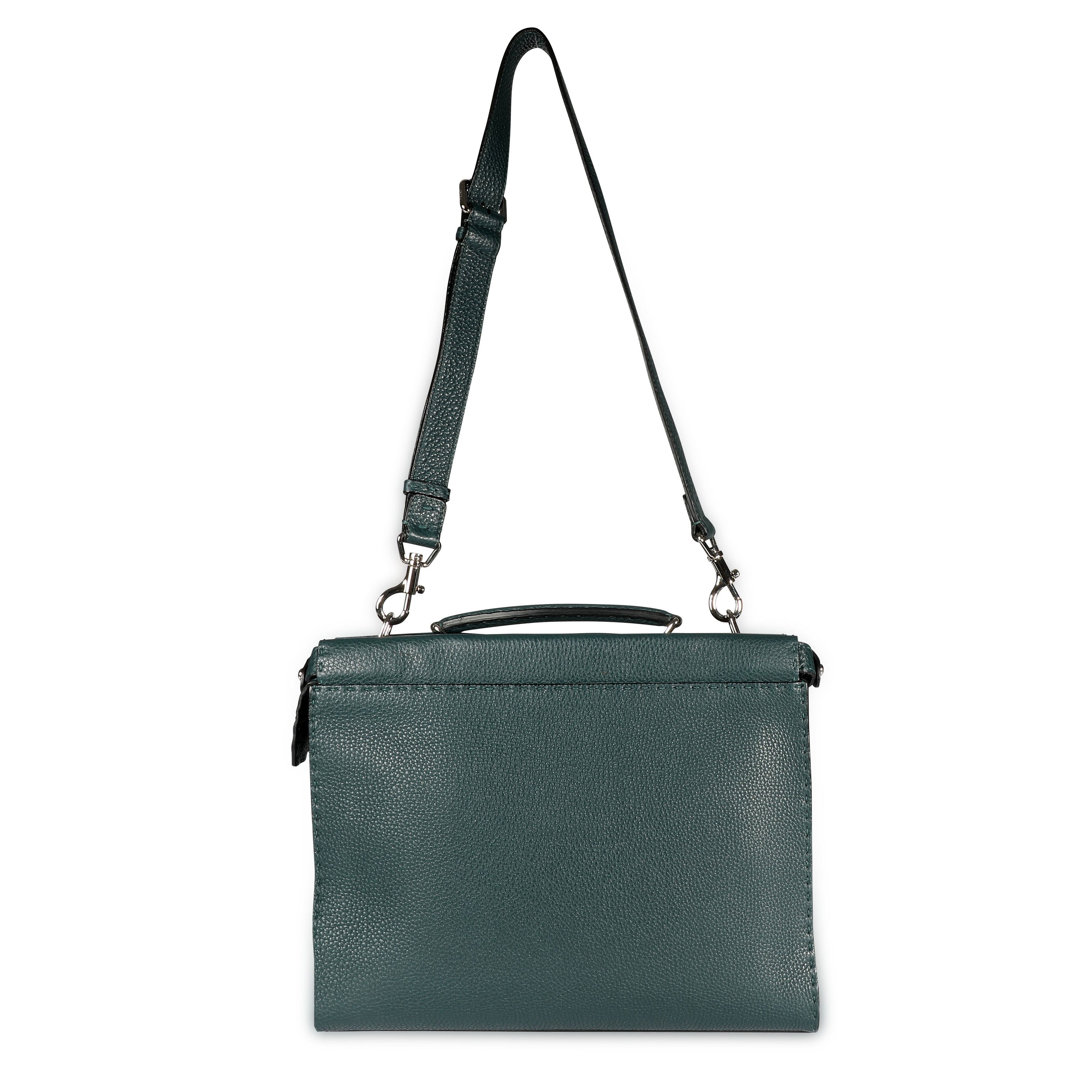 Fendi Teal Pebbled Leather Selleria Iconic Fit Tote
