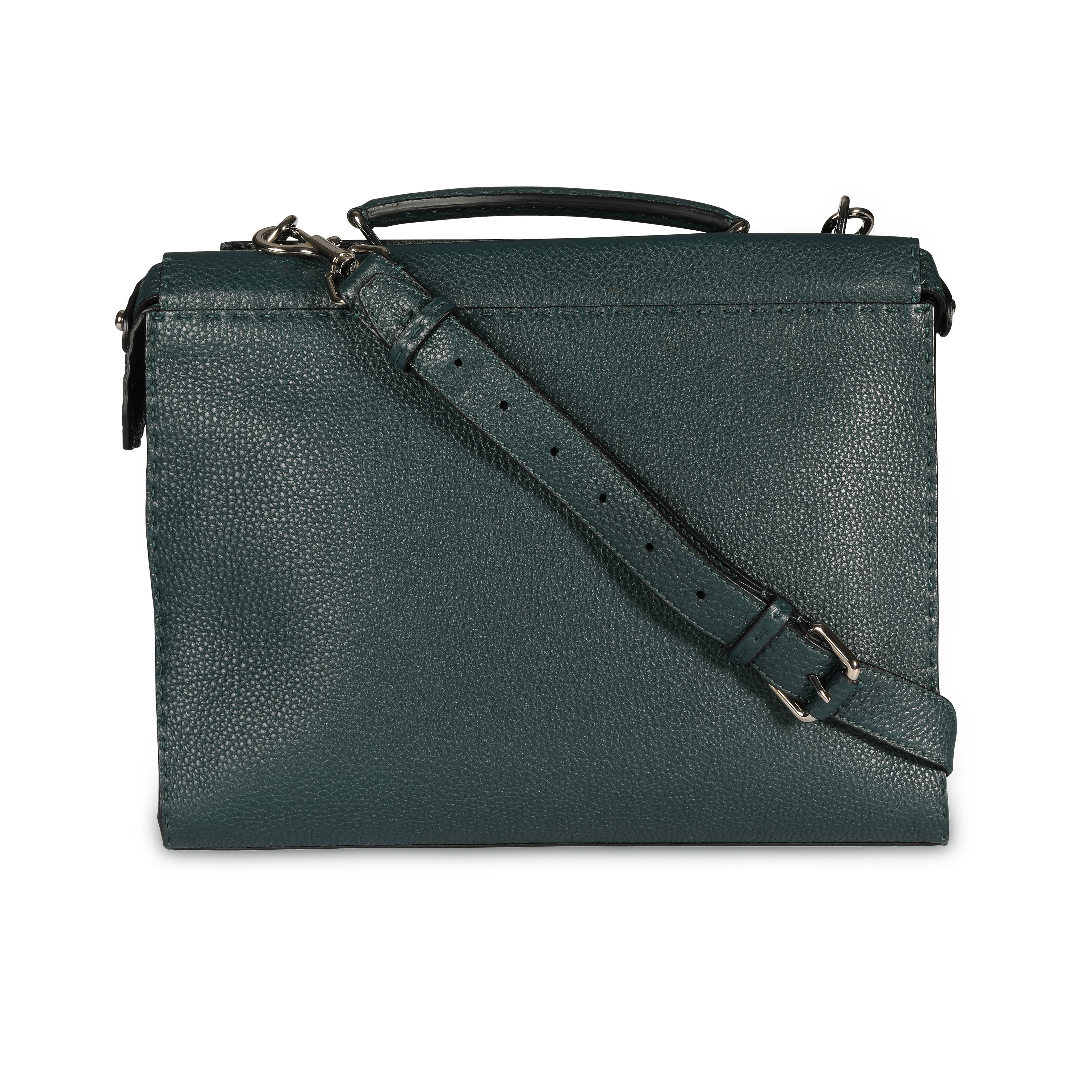 Fendi Teal Pebbled Leather Selleria Iconic Fit Tote