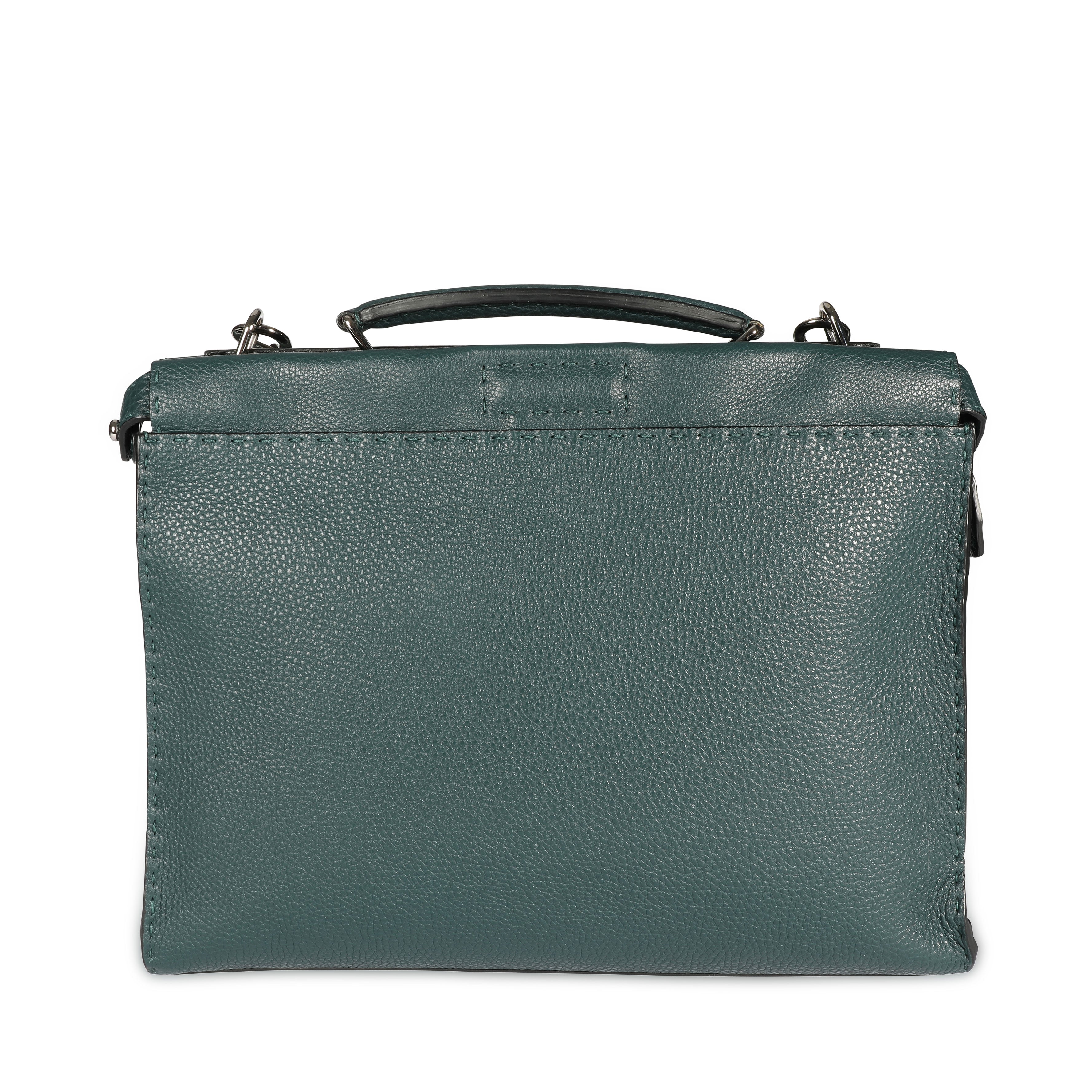 Fendi Teal Pebbled Leather Selleria Iconic Fit Tote