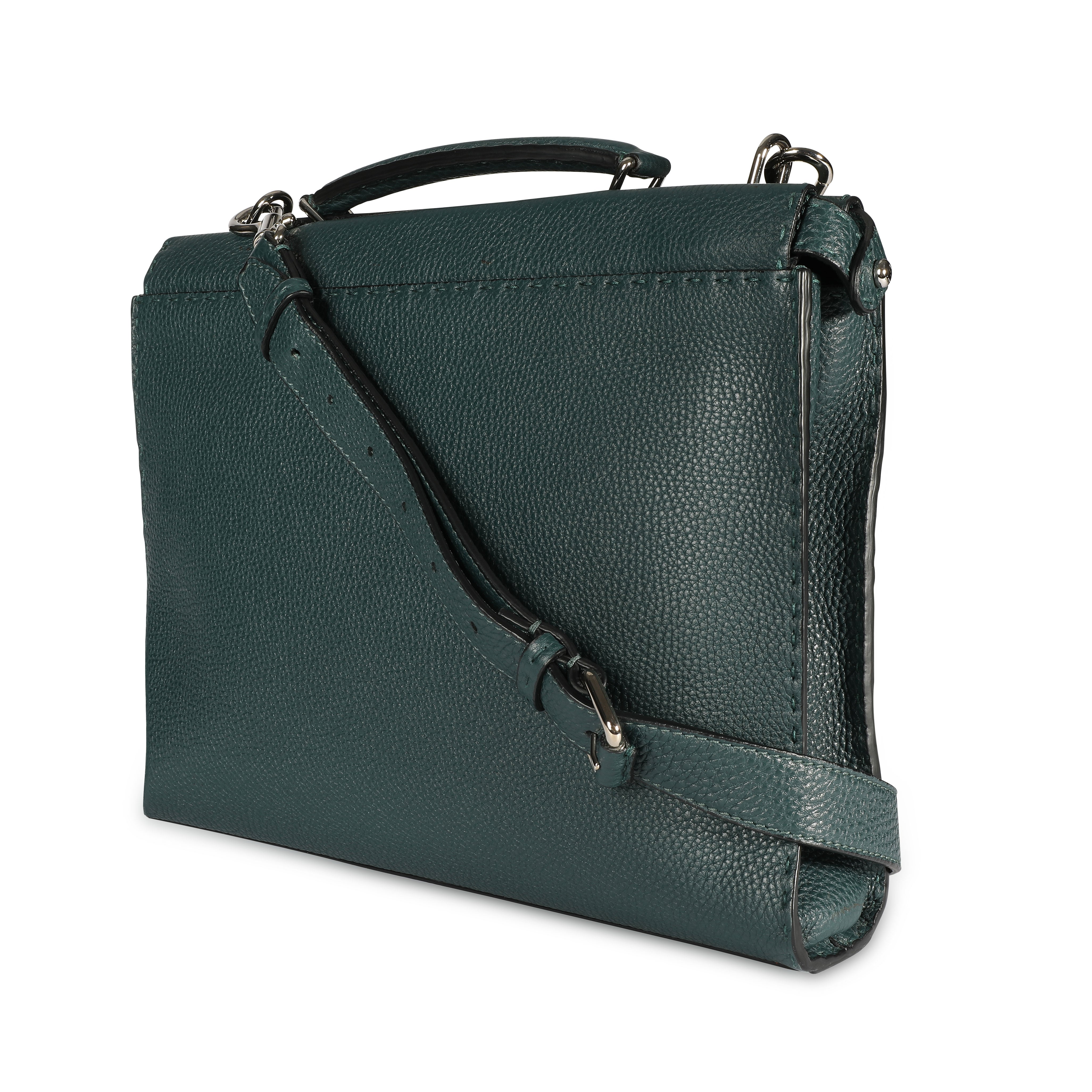 Fendi Teal Pebbled Leather Selleria Iconic Fit Tote
