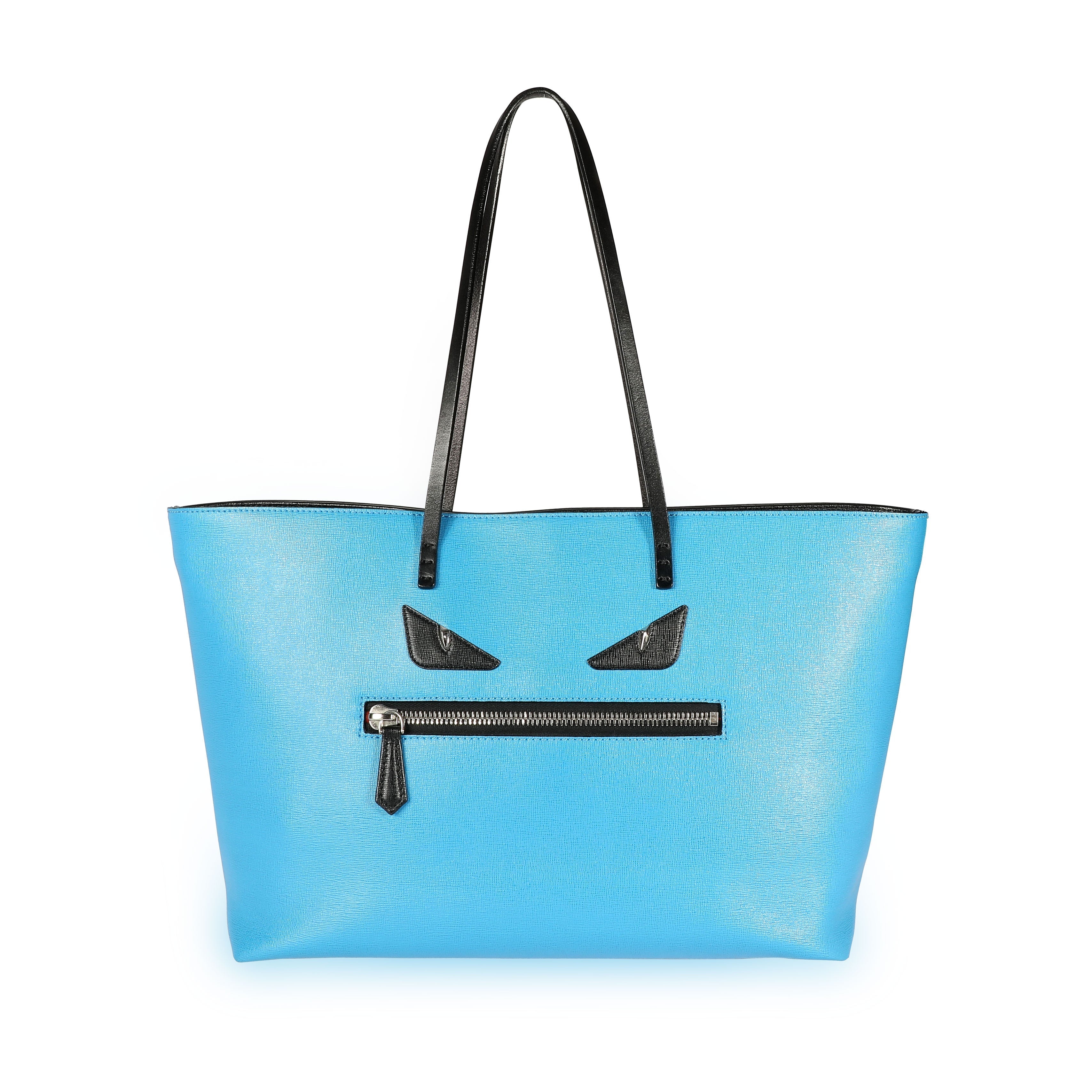 Fendi Blue Vitello Elite Leather Monster Roll Tote