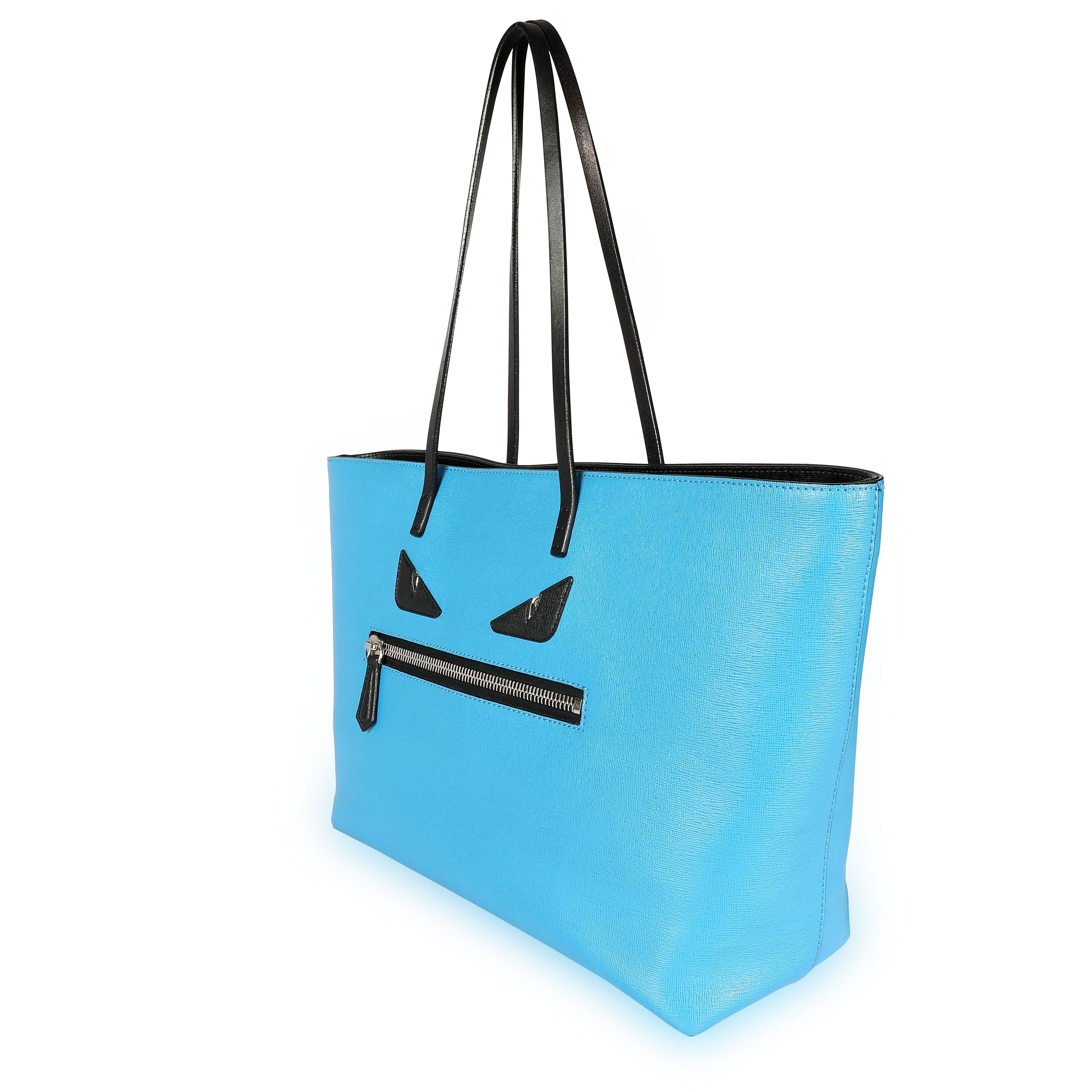 Fendi Blue Vitello Elite Leather Monster Roll Tote