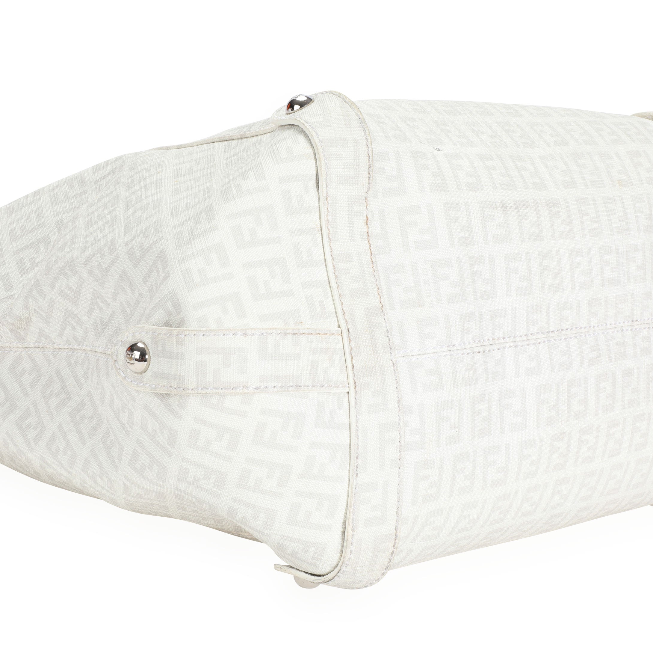 Fendi White Zucchino Coated Canvas Hobo