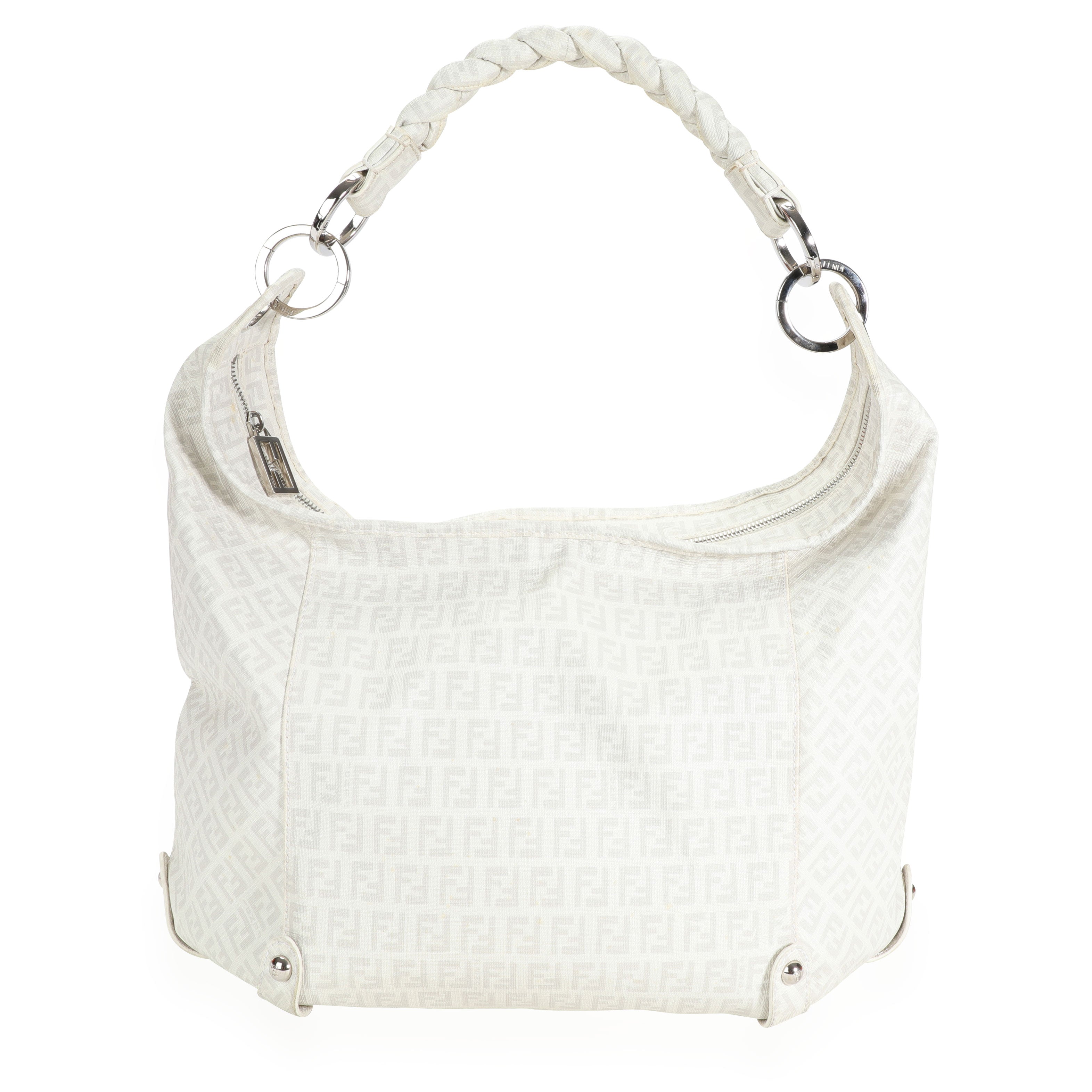 Fendi White Zucchino Coated Canvas Hobo