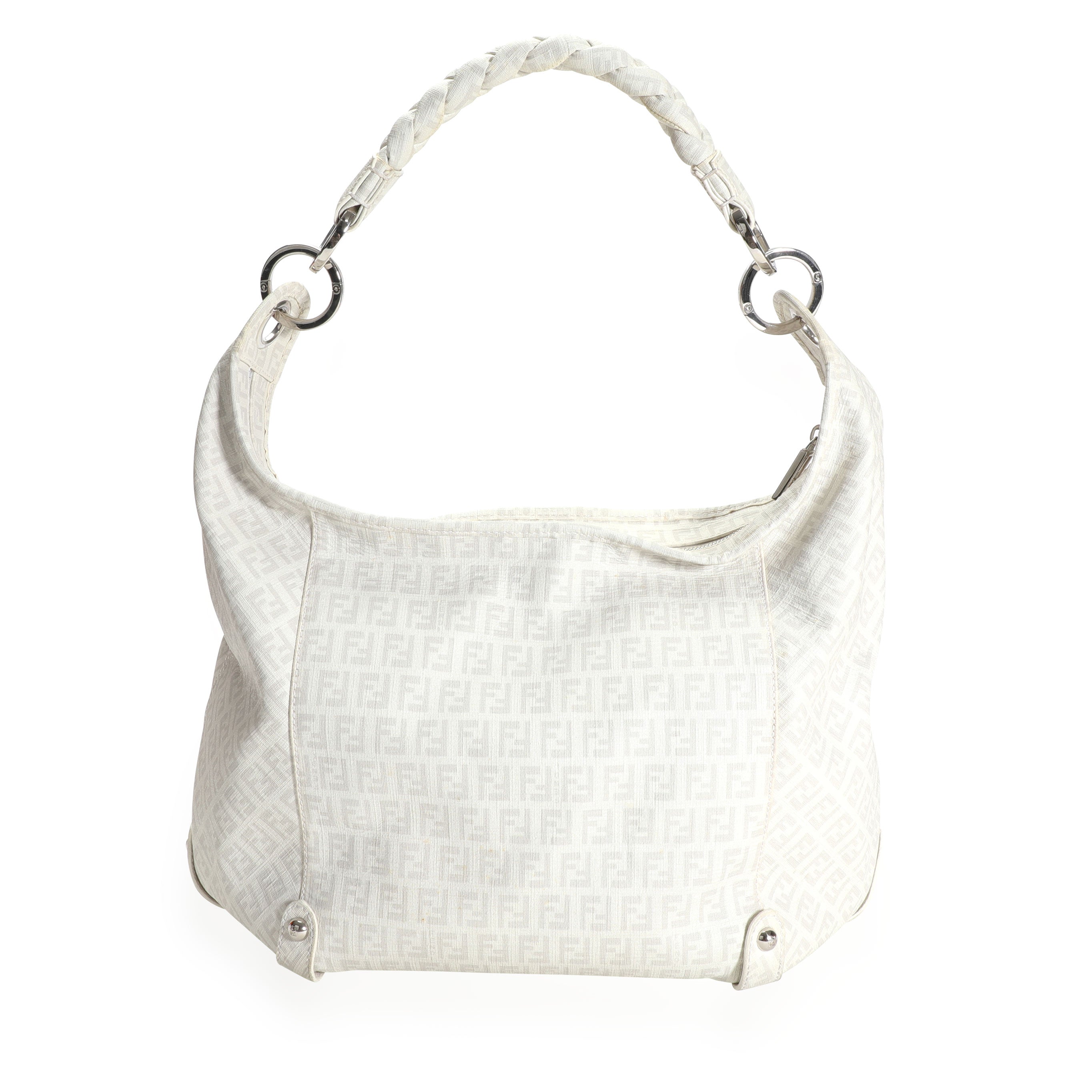 Fendi White Zucchino Coated Canvas Hobo