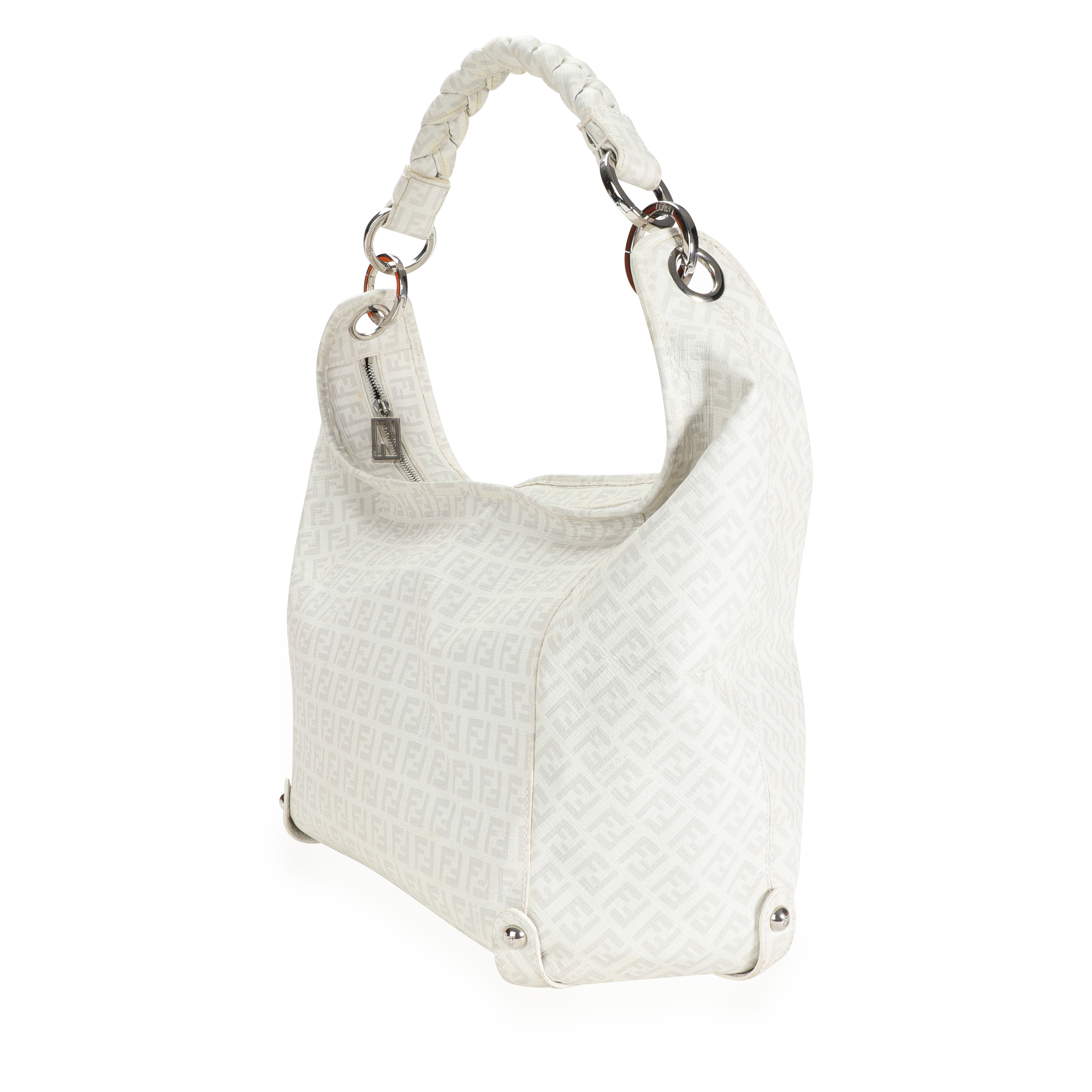 Fendi White Zucchino Coated Canvas Hobo