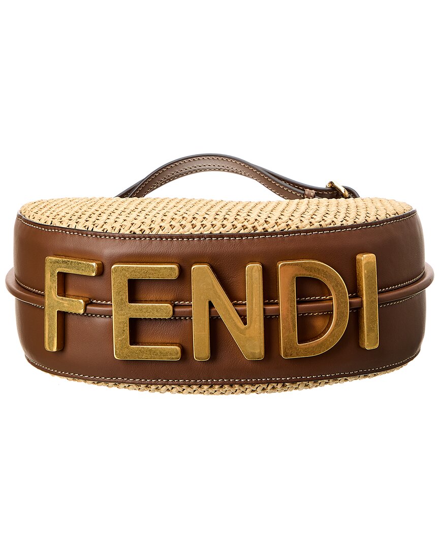 Fendi Fendigraphy Small Macramé & Leather Hobo Bag