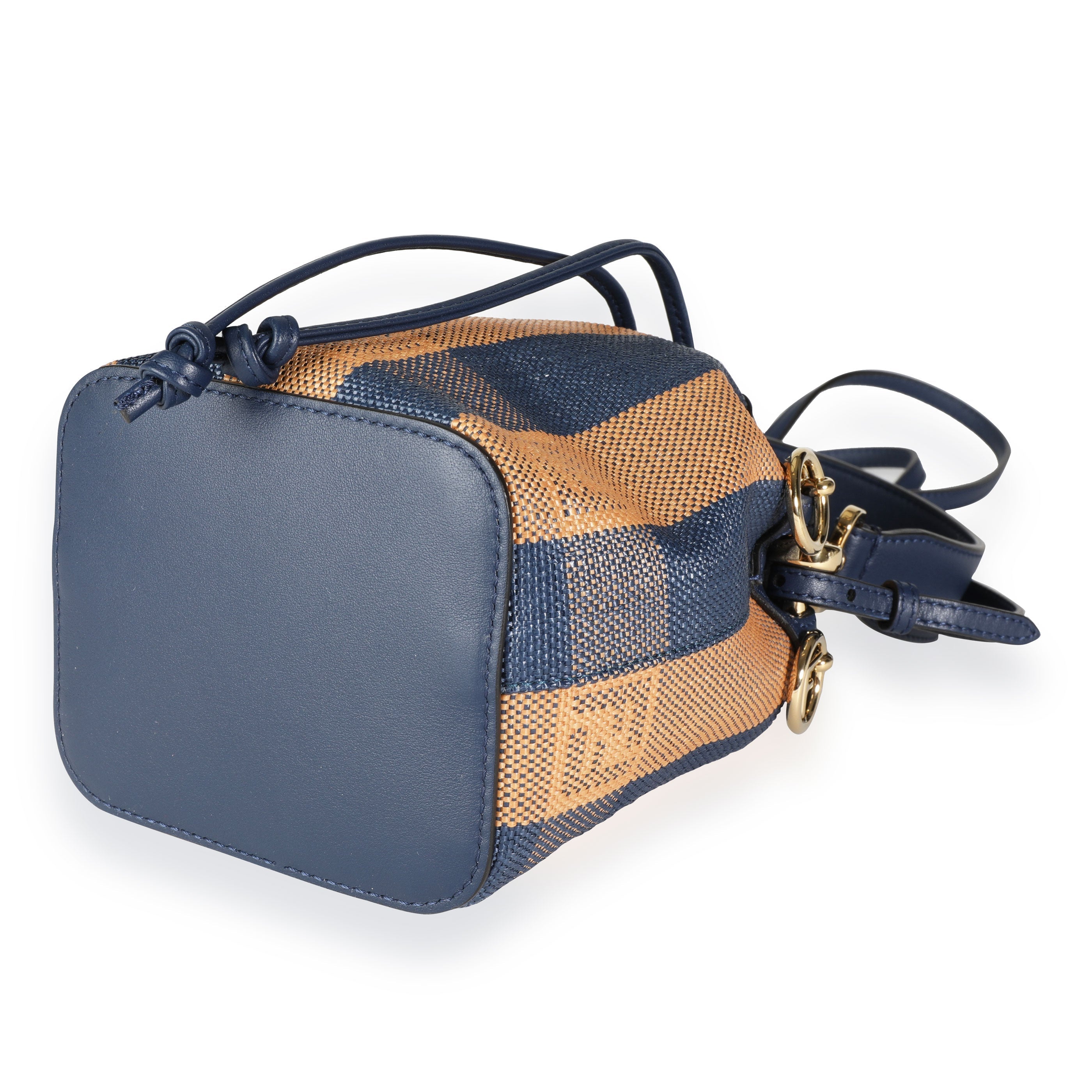 Fendi Blue & Orange Raffia Mini Mon Trésor Bucket Bag