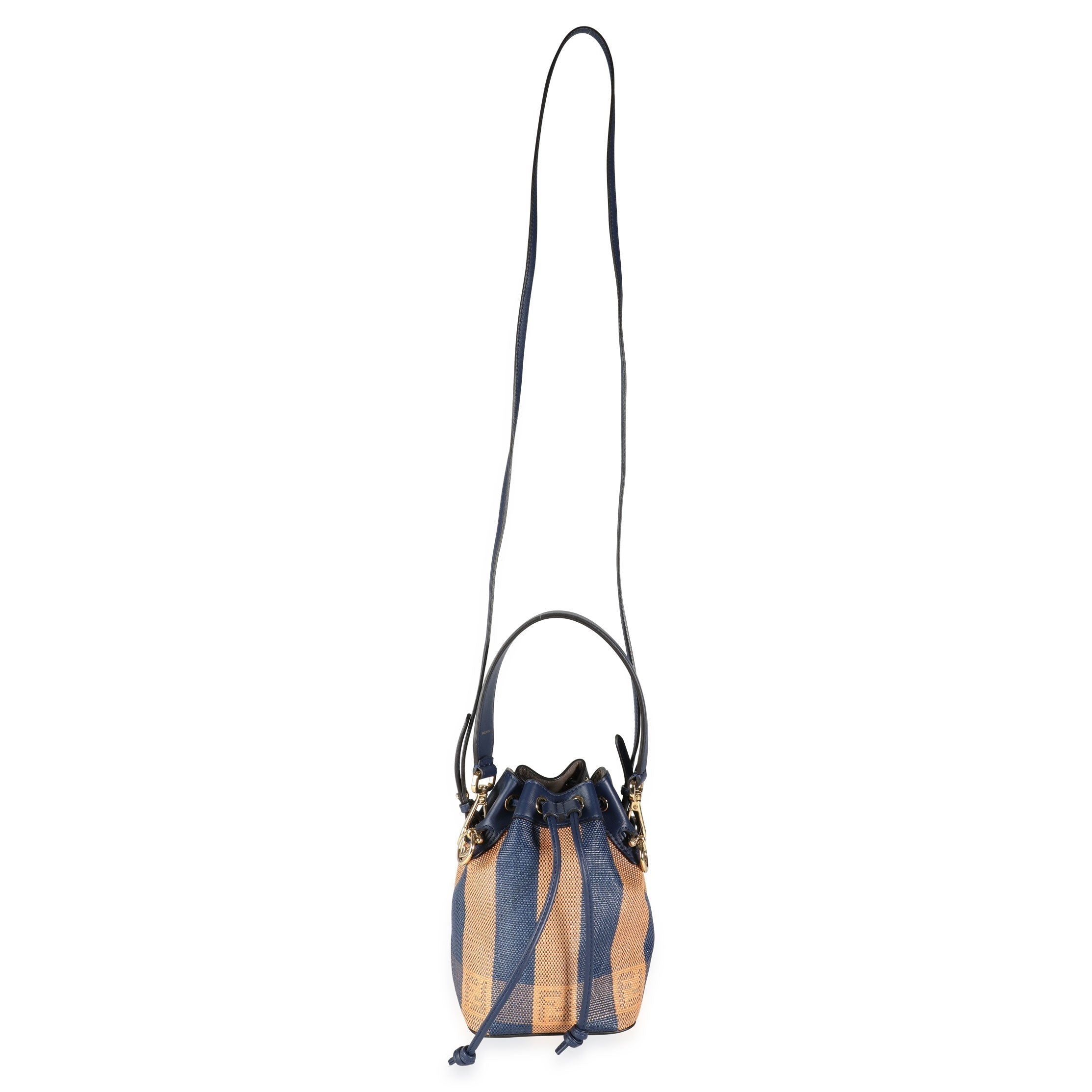 Fendi Blue & Orange Raffia Mini Mon Trésor Bucket Bag