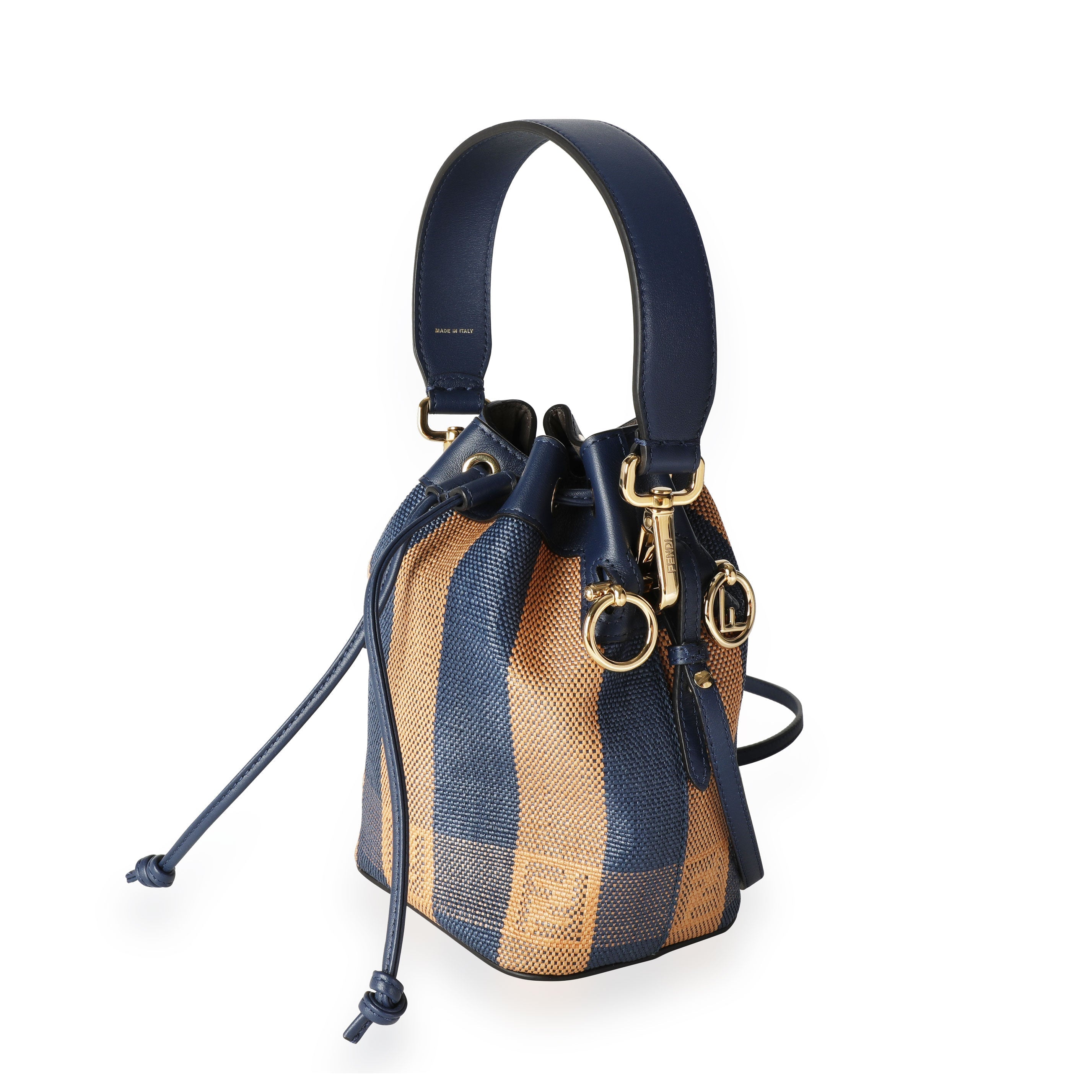 Fendi Blue & Orange Raffia Mini Mon Trésor Bucket Bag
