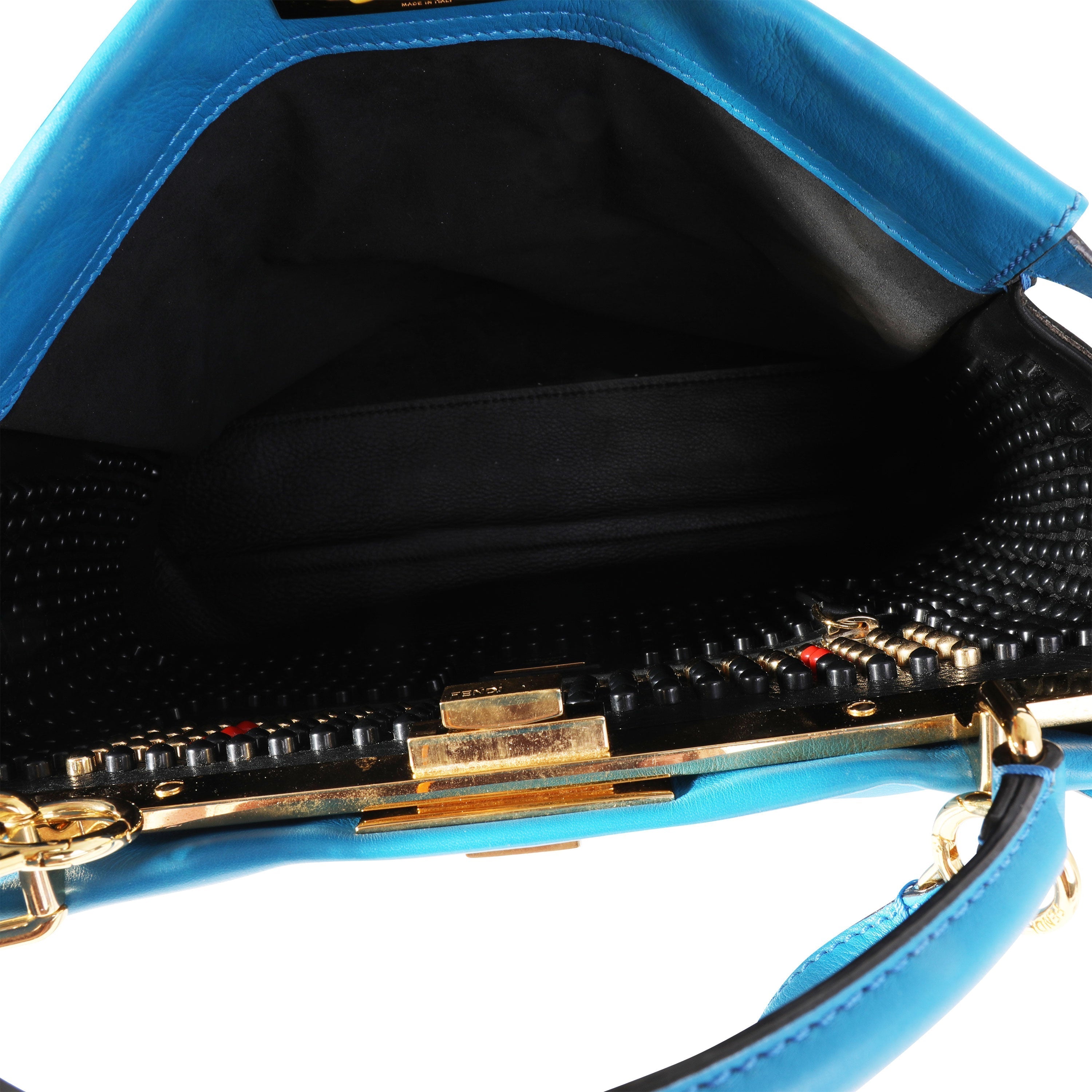 Fendi Blue Calfskin Studded Monster Large Peekaboo
