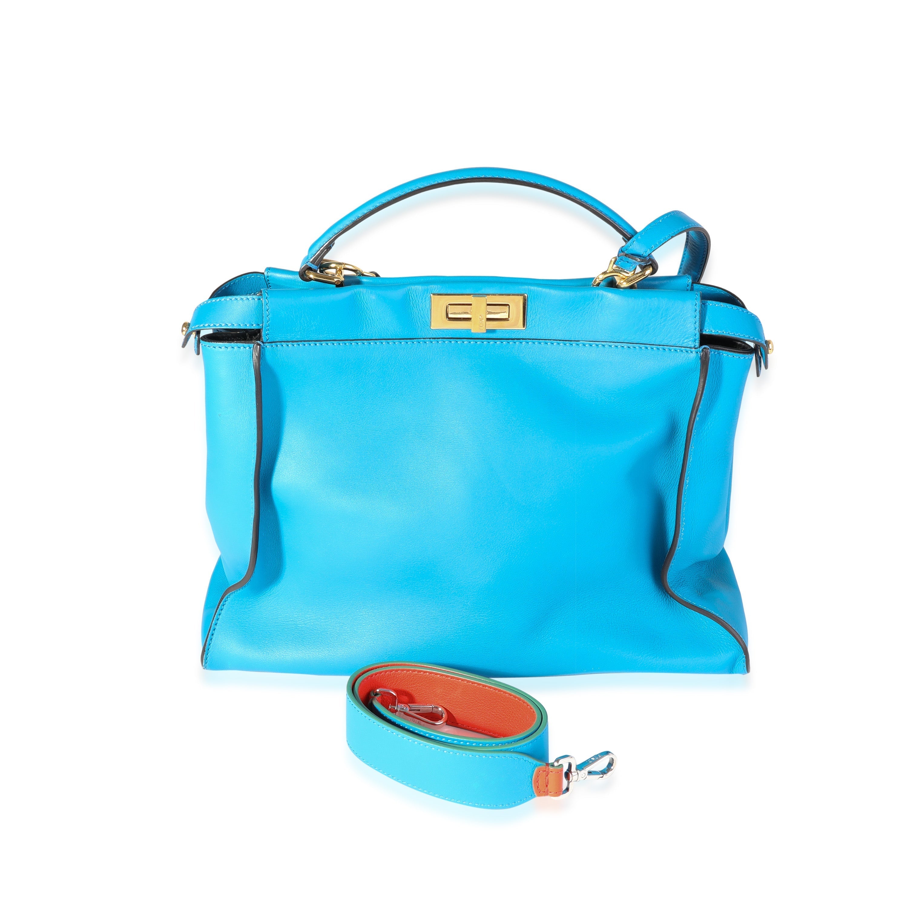 Fendi Blue Calfskin Studded Monster Large Peekaboo