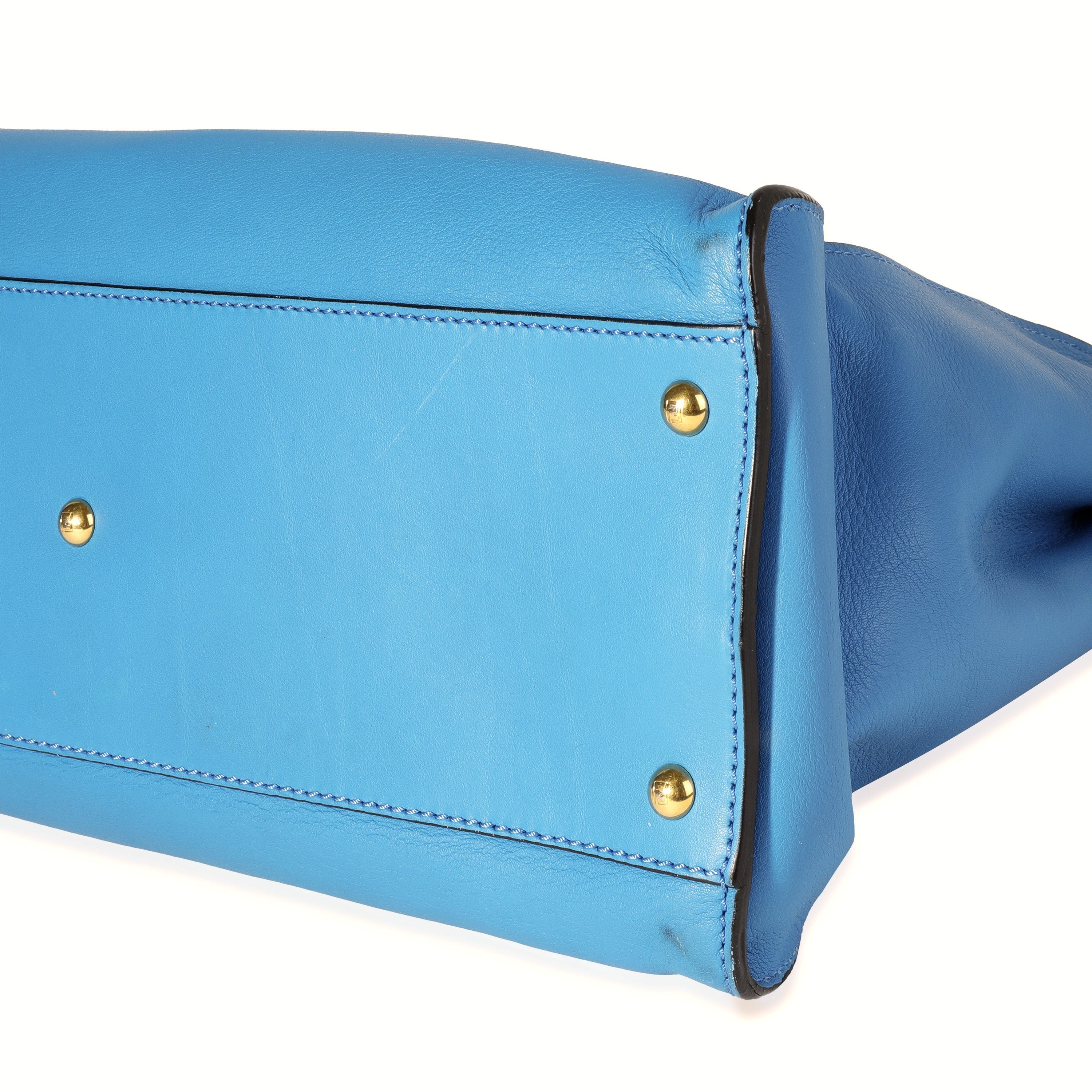 Fendi Blue Calfskin Studded Monster Large Peekaboo