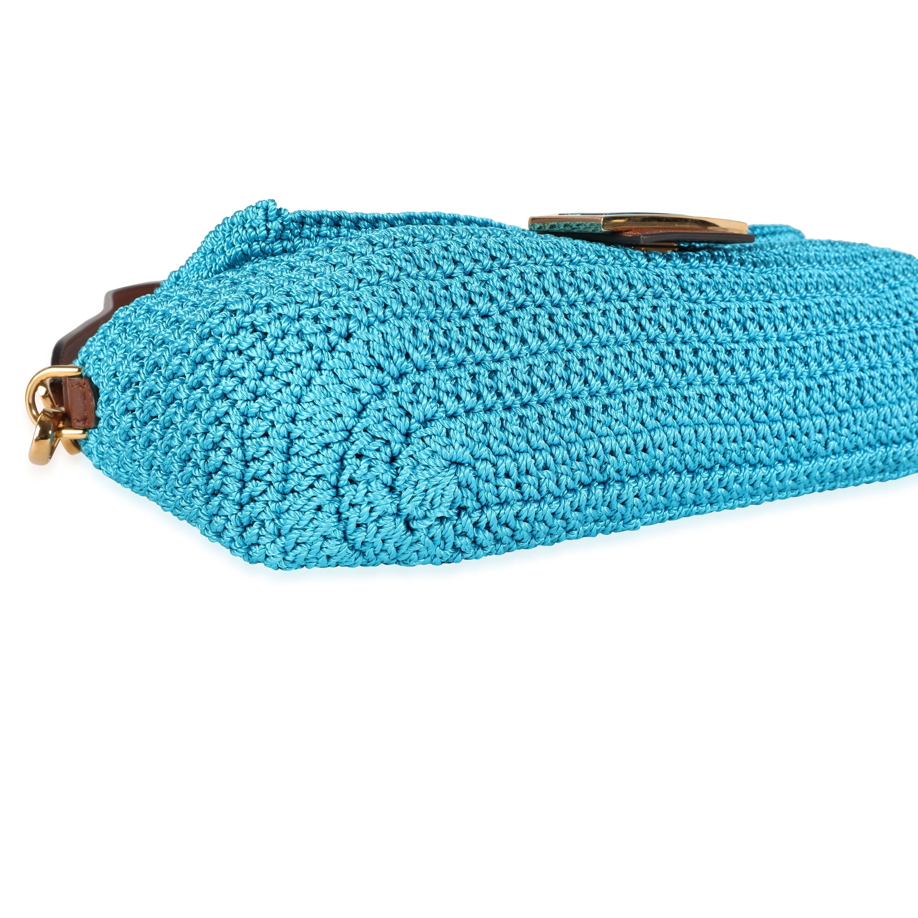 Fendi Blue Crochet & Brown Leather Baguette