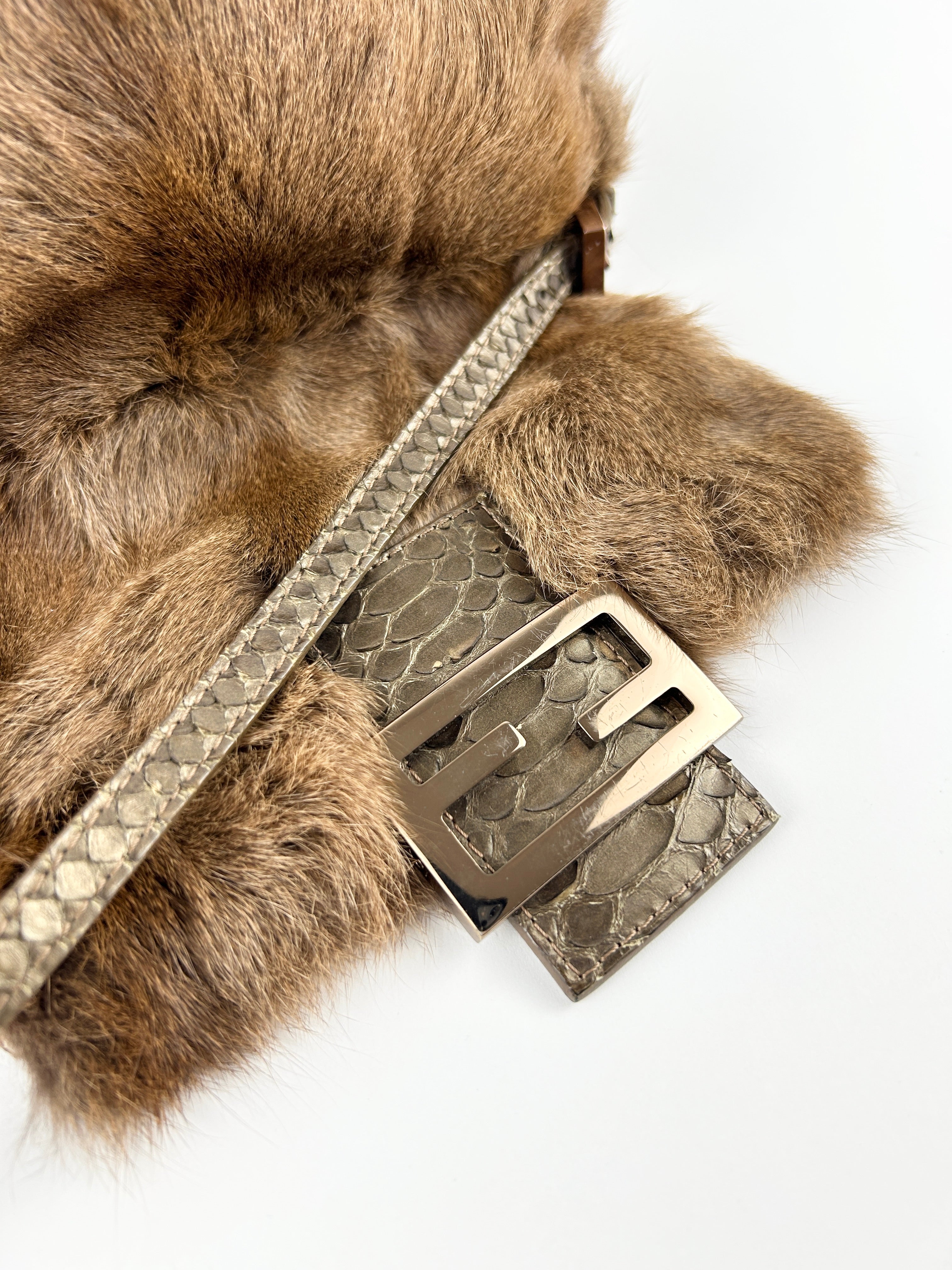 Vintage Fendi Mink Fur Mini Baguette Shoulder Bag