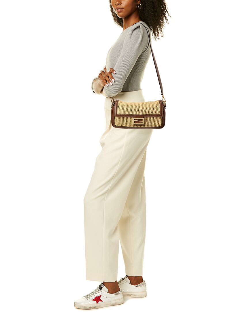 Fendi Baguette Macramé & Leather Shoulder Bag