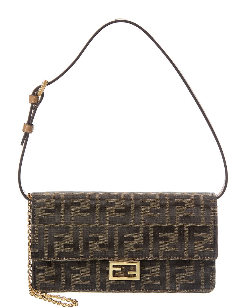 Fendi Baguette Leather-Trim Wallet On Chain