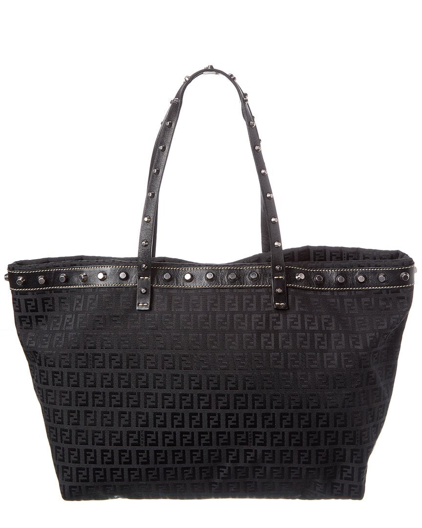 Fendi Black Zucchino Print Canvas & Leather Tote