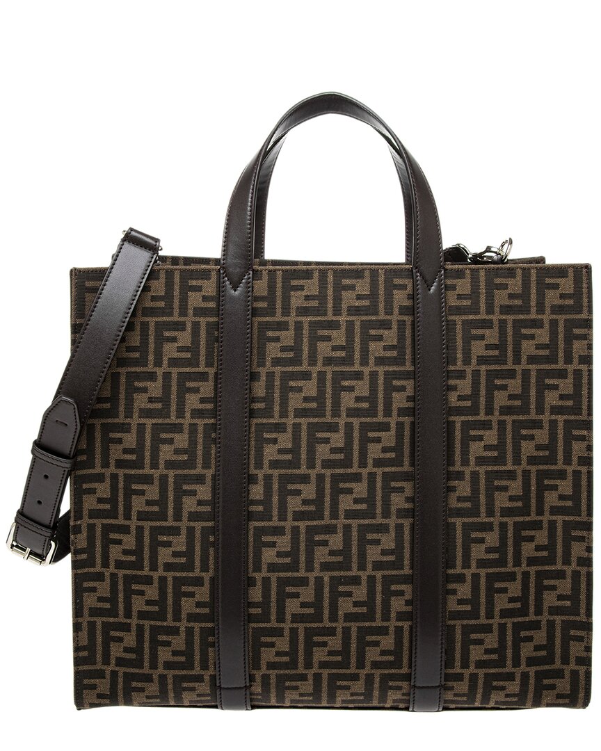 Fendi Ff Jacquard Leather-Trim Tote