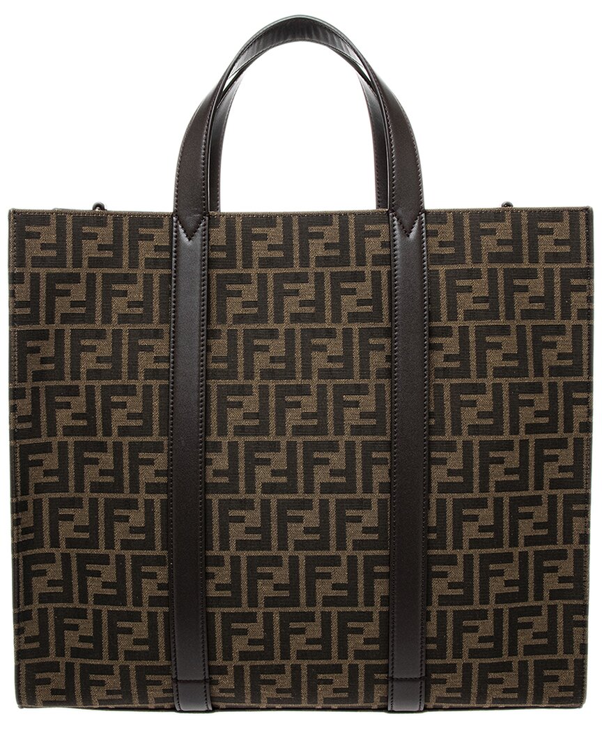 Fendi Ff Jacquard Leather-Trim Tote