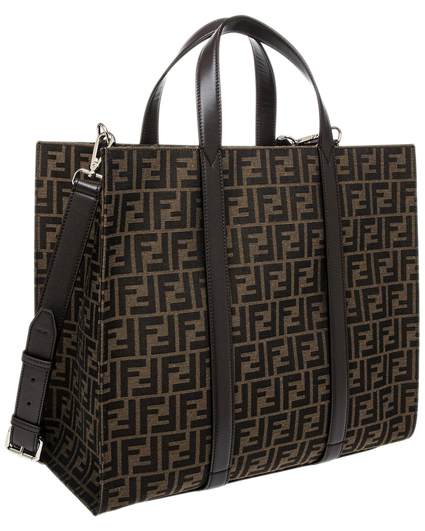 Fendi Ff Jacquard Leather-Trim Tote