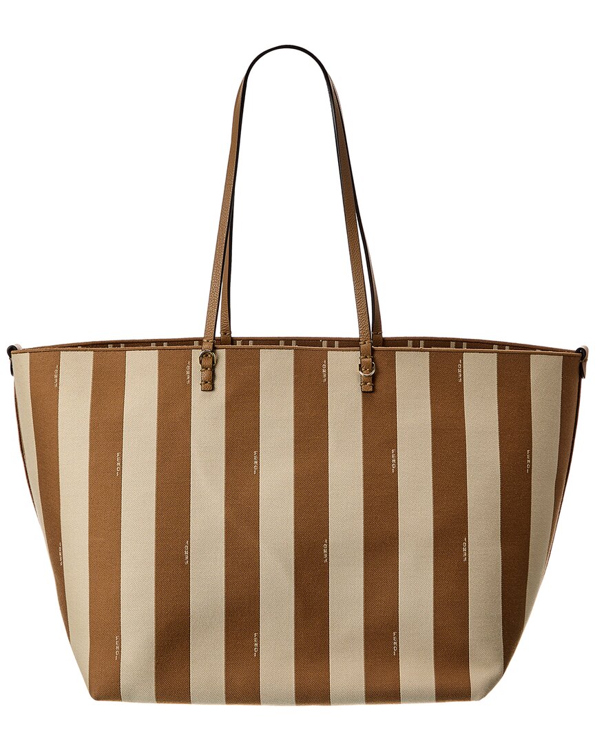 Fendi Roll Large Reversible Leather-Trim Tote