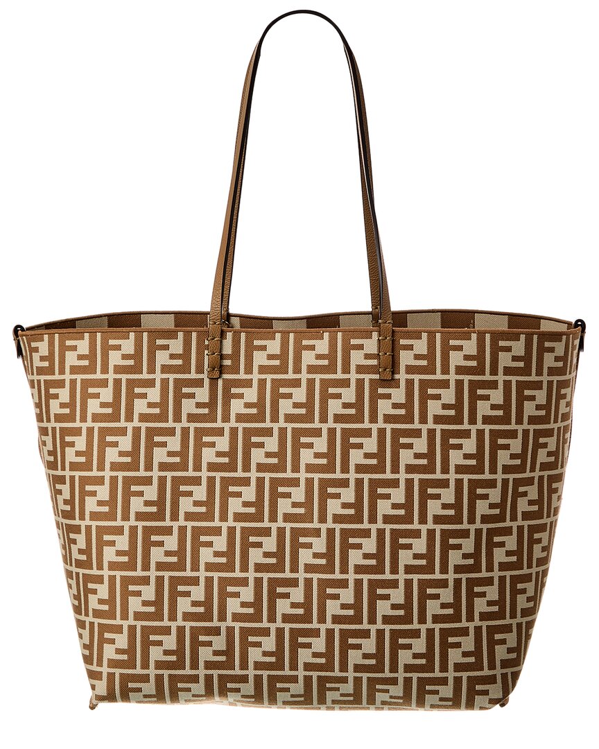 Fendi Roll Large Reversible Leather-Trim Tote